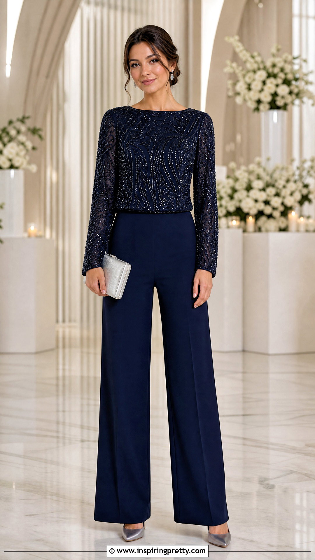 Embellished Top And Trousers Set - 50 top and down for ladies