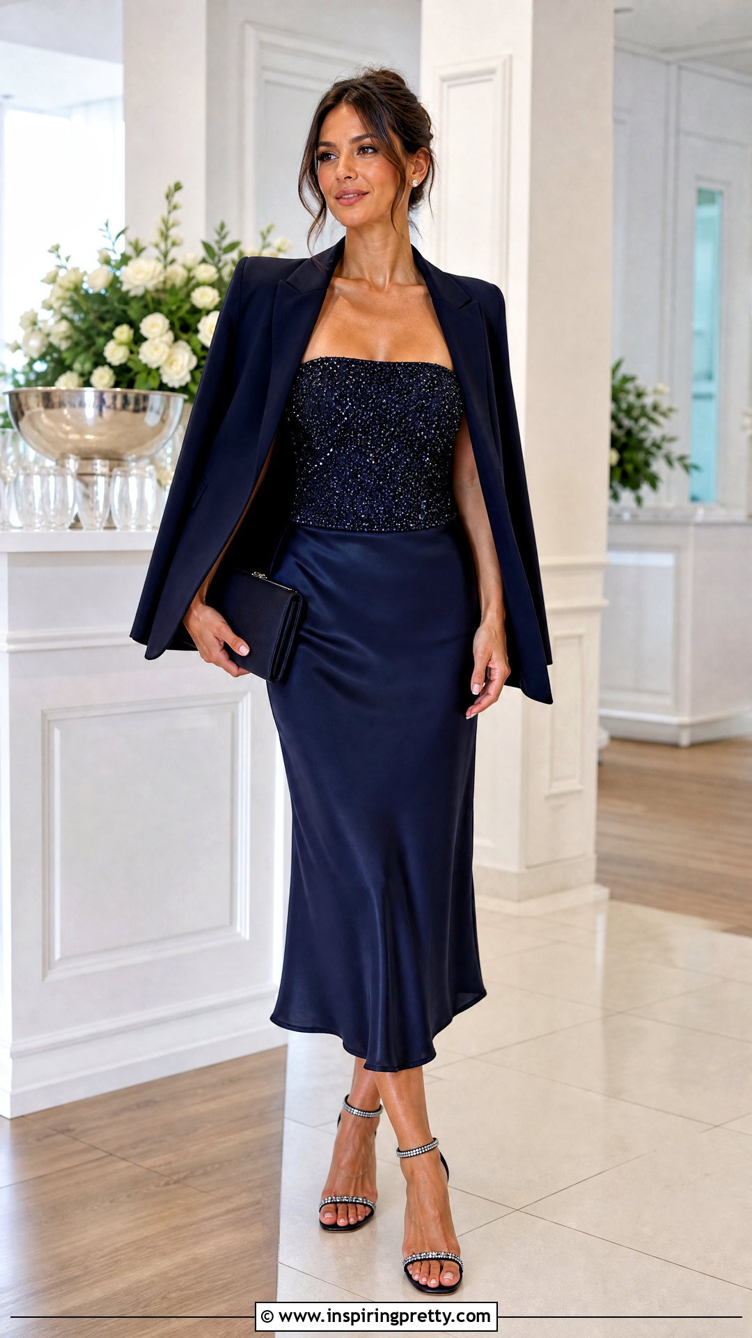 Embellished Tube Top And Simple Midi Skirt Outfit - 50 tube top and skirt outfit ideas