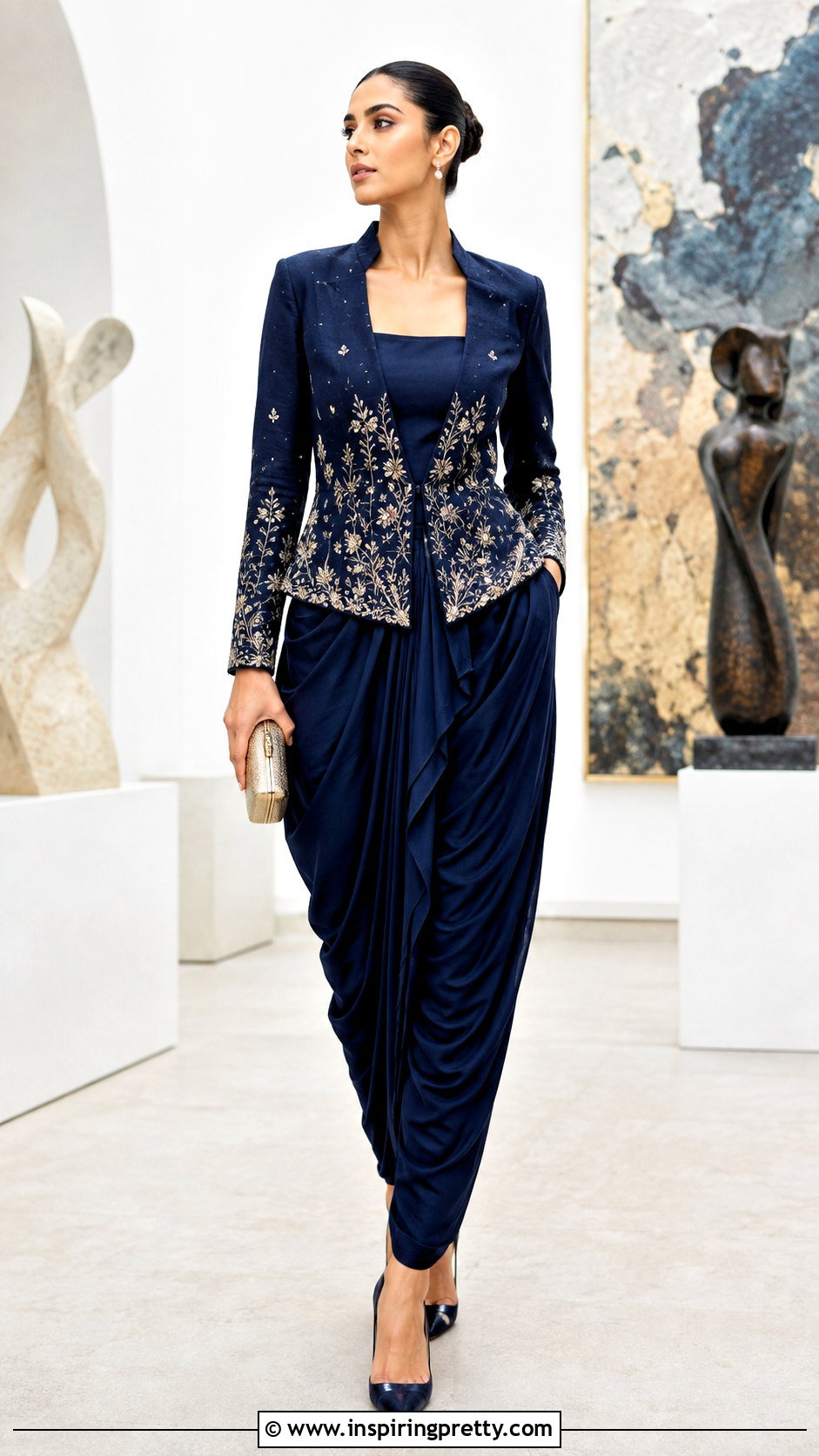 Embroidered Blazer Top With Dhoti Pants - 50 Indo Western Tops outfit ideas