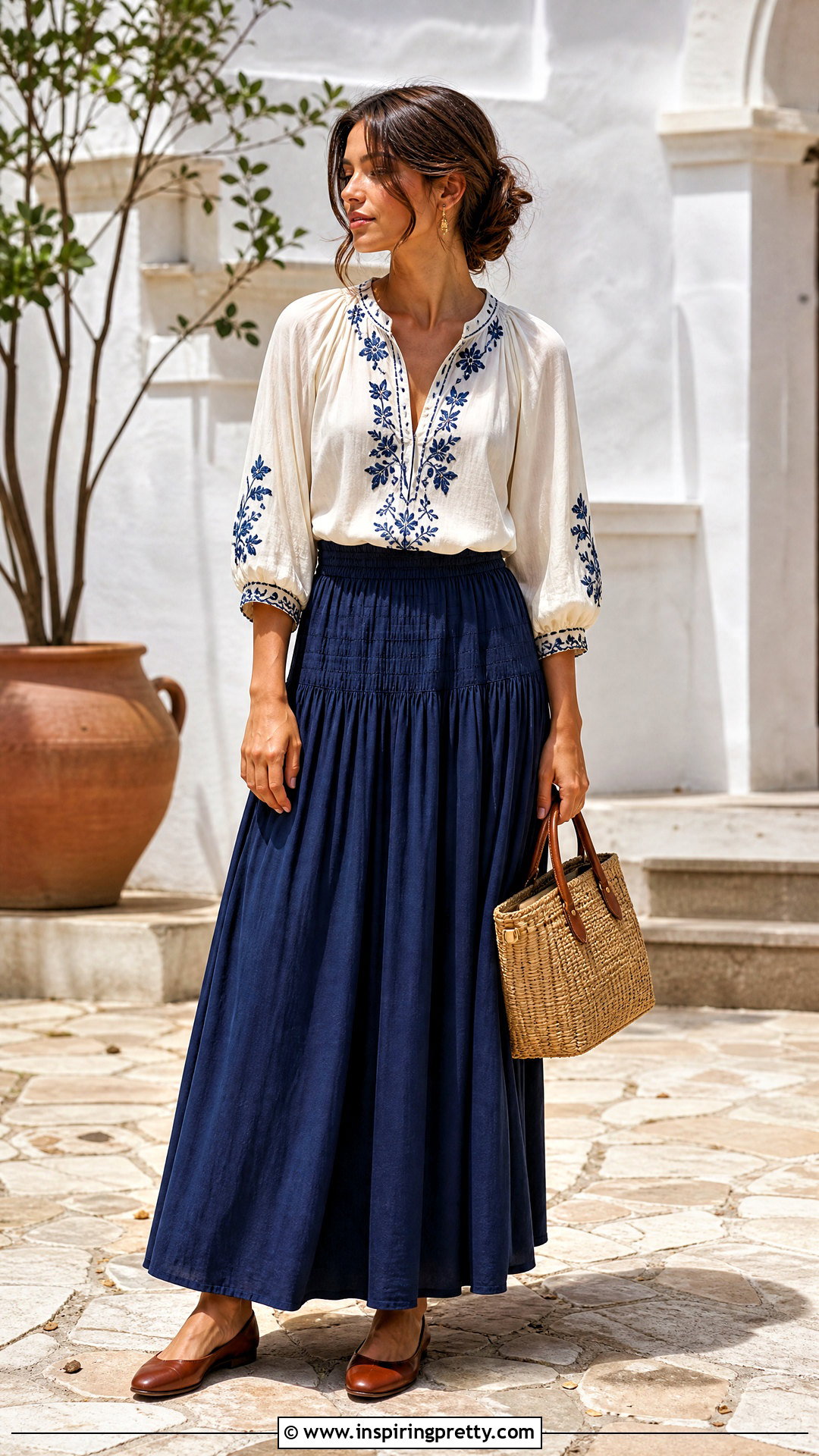 Embroidered Blouse And Maxi Skirt Sunday Outfit - 50 sunday dress top outfit ideas