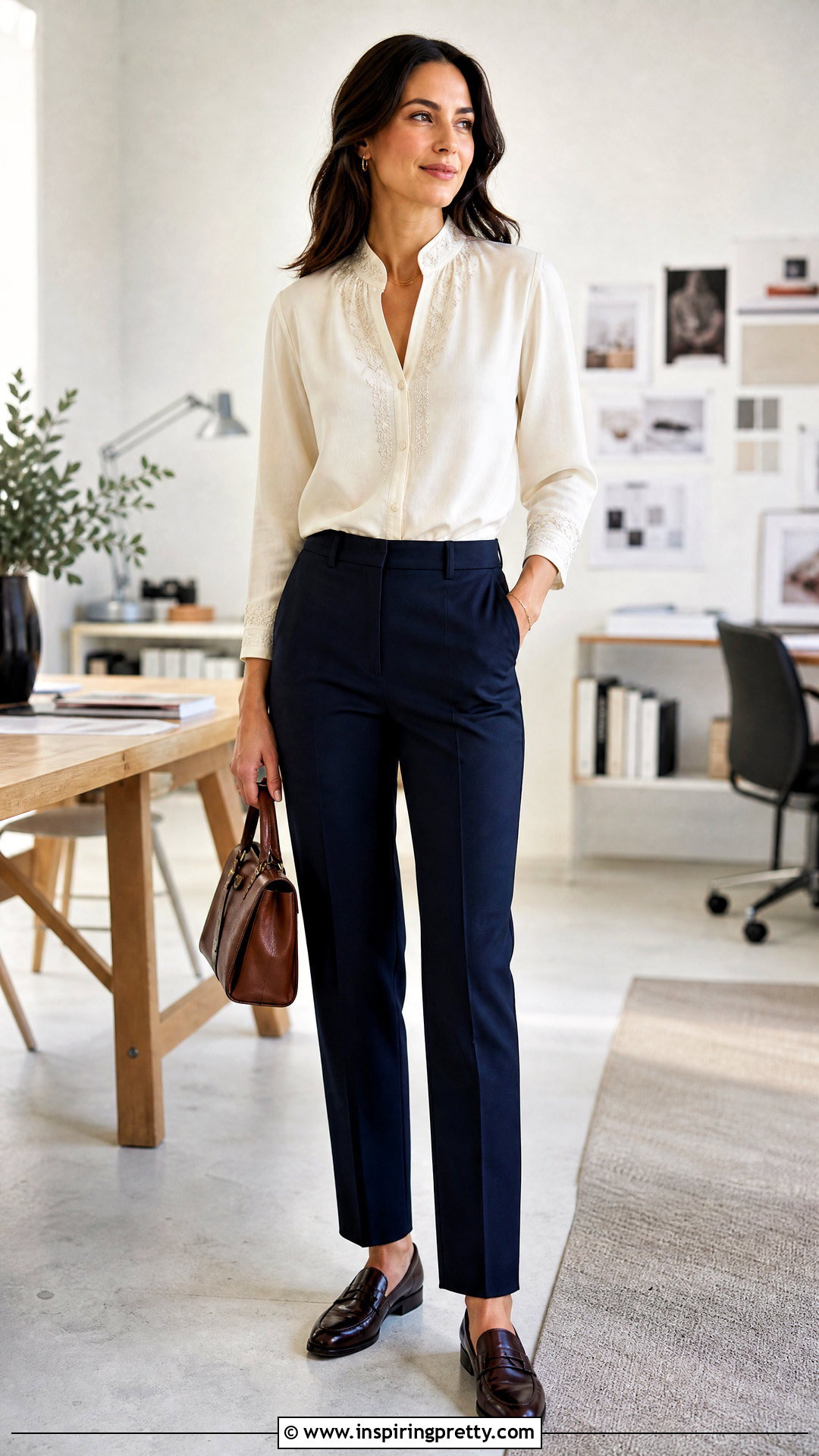 Embroidered Blouse With Tailored Trousers - 50 formal tops for women