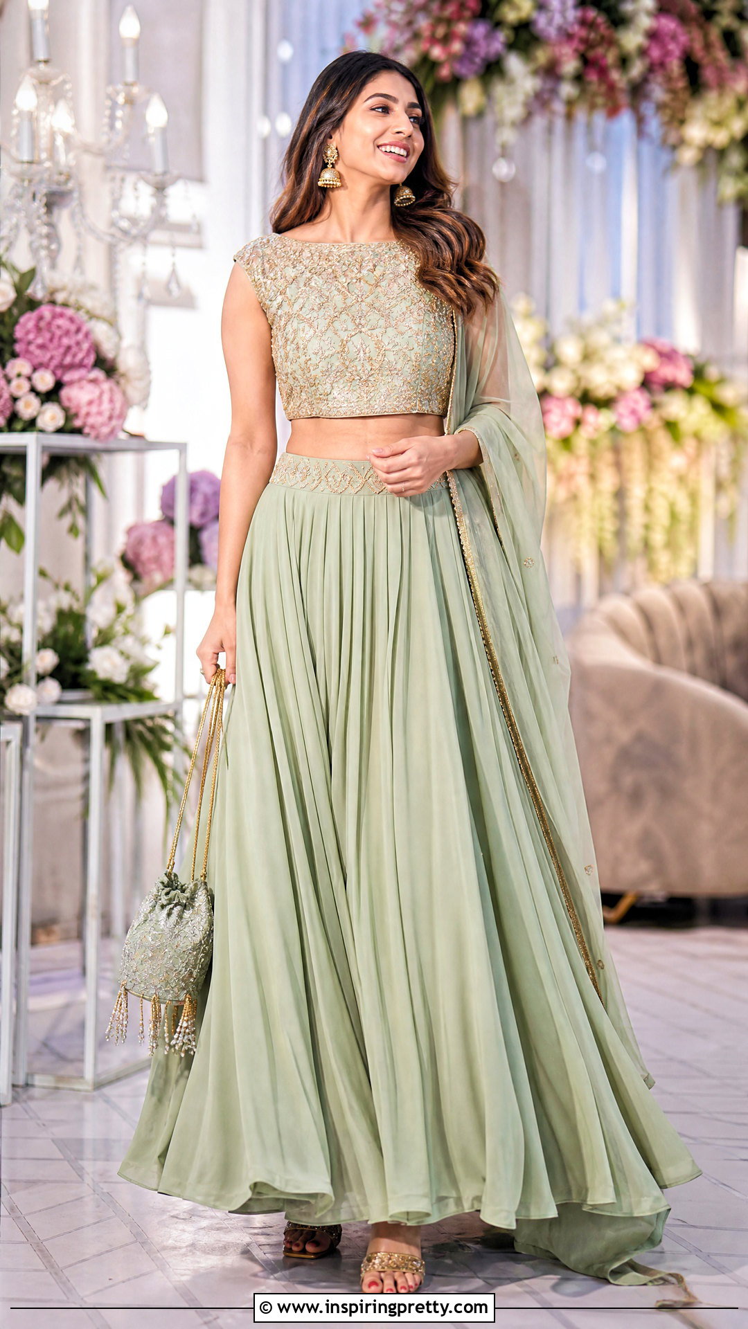 Embroidered Boat Neck Crop Top Blouse With Lehenga - 20 Crop Top Blouse Designs Latest Boat Necks