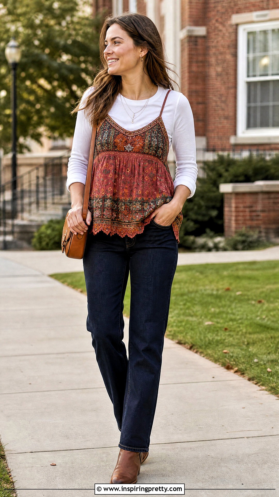 Embroidered Bohemian Tank Top Over A White Tee - 25 Bohemian Tank Tops outfit ideas