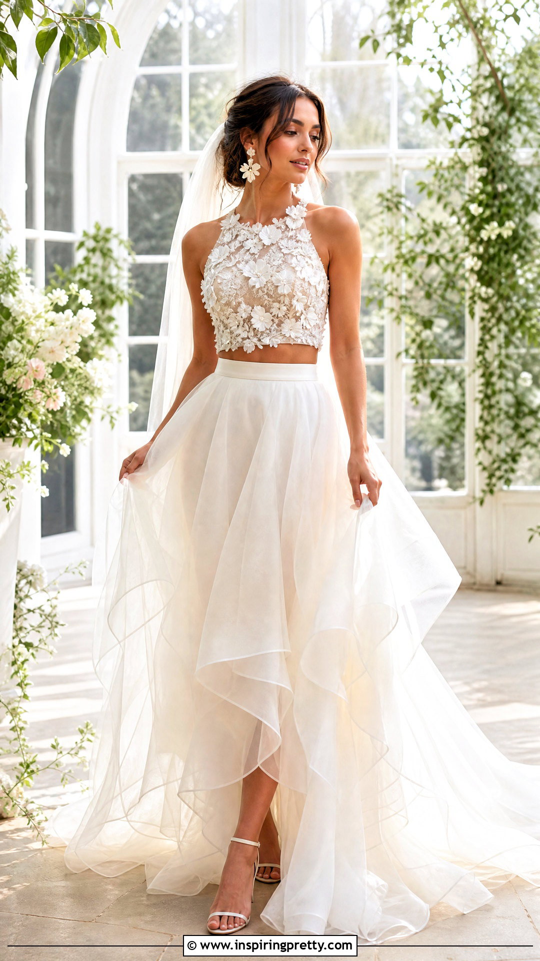 Embroidered Bridal Crop Top With Organza Skirt - 20 bridal tops separates