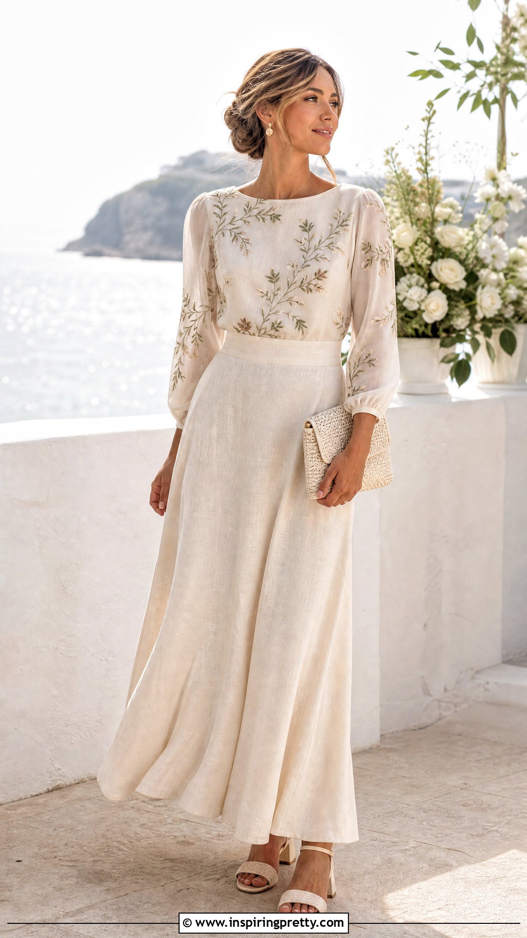 Embroidered Bridal Top With Linen Maxi Skirt - 20 bride skirt and top outfit ideas