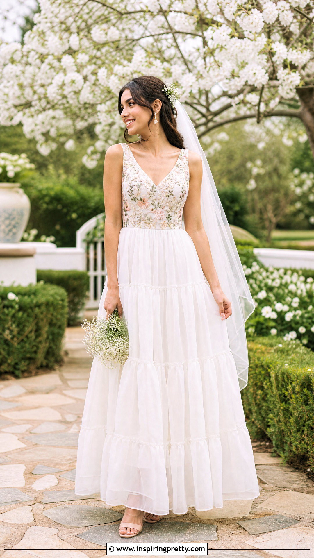 Embroidered Bridal Top With Tiered Skirt - 25 bridal skirts and tops outfit ideas