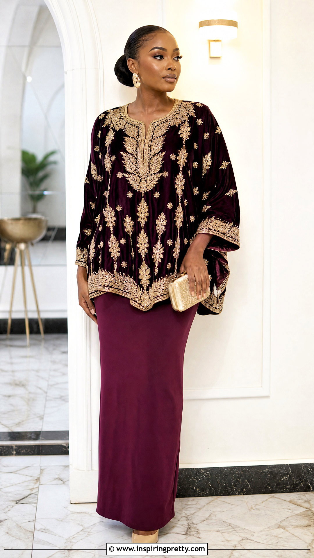 Embroidered Bubu Top And Plain Skirt Outfit - 50 bubu top and skirt outfits