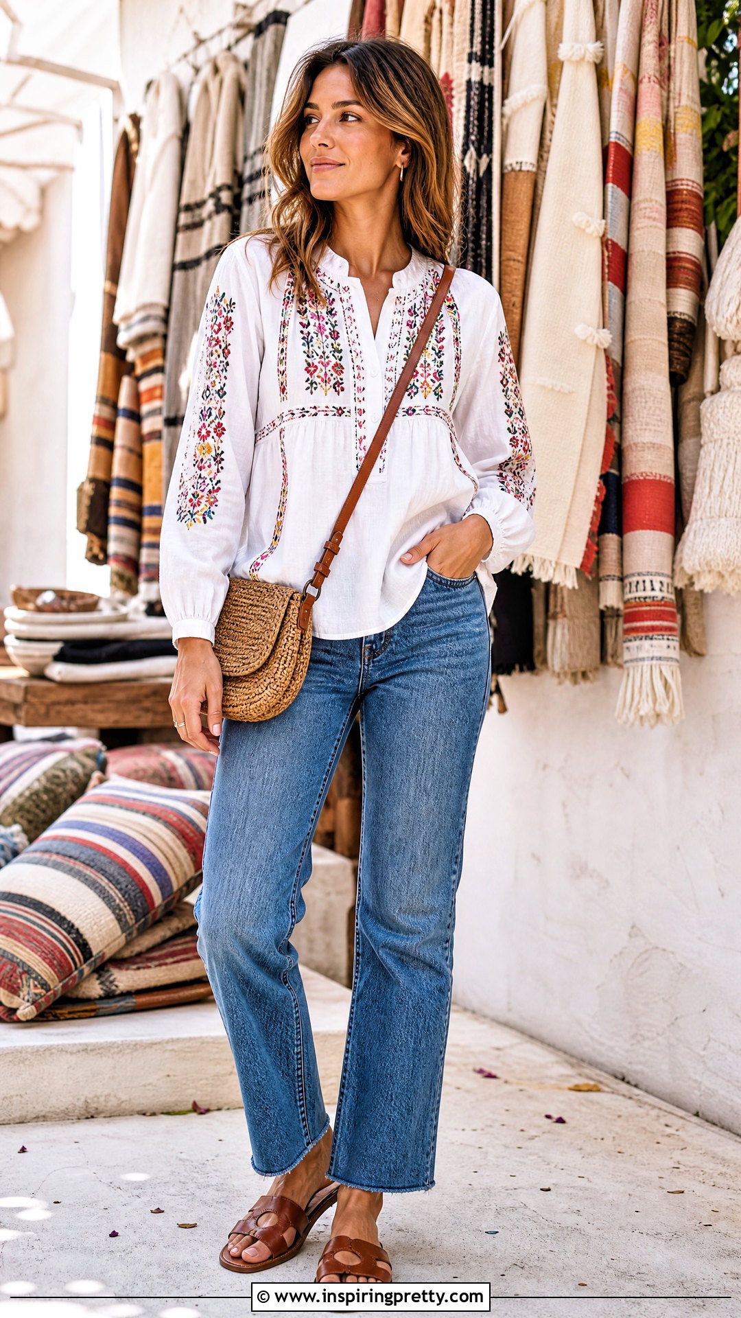 Embroidered Cotton Blouse With Straight Jeans - 50 cotton tops for jeans