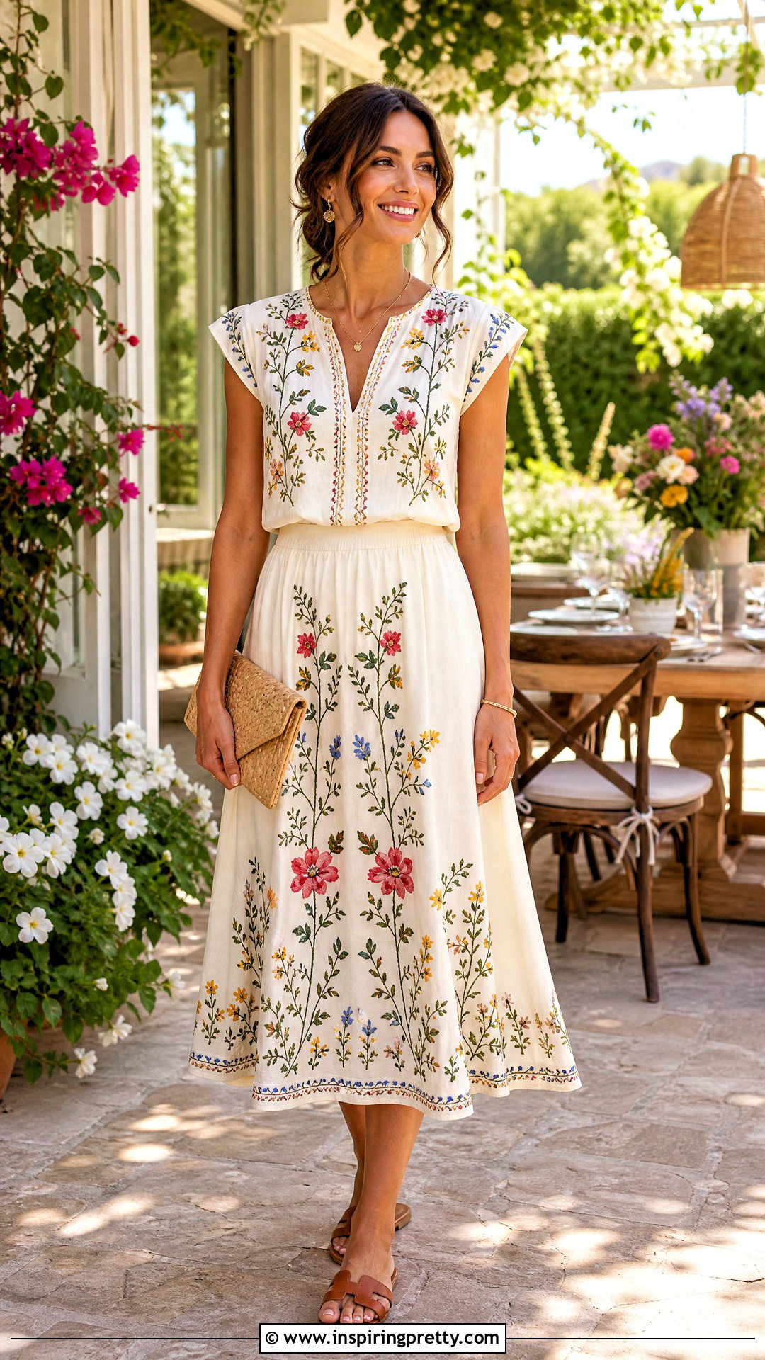 Embroidered Cotton Top And Midi Skirt Set - 50 matching skirt and top set outfit ideas