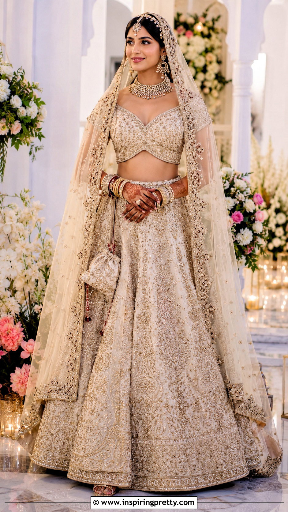 Embroidered Crop Top Blouse With Bridal Lehenga - 20 Crop Top Blouse Designs For Lehanga Outfit Ideas