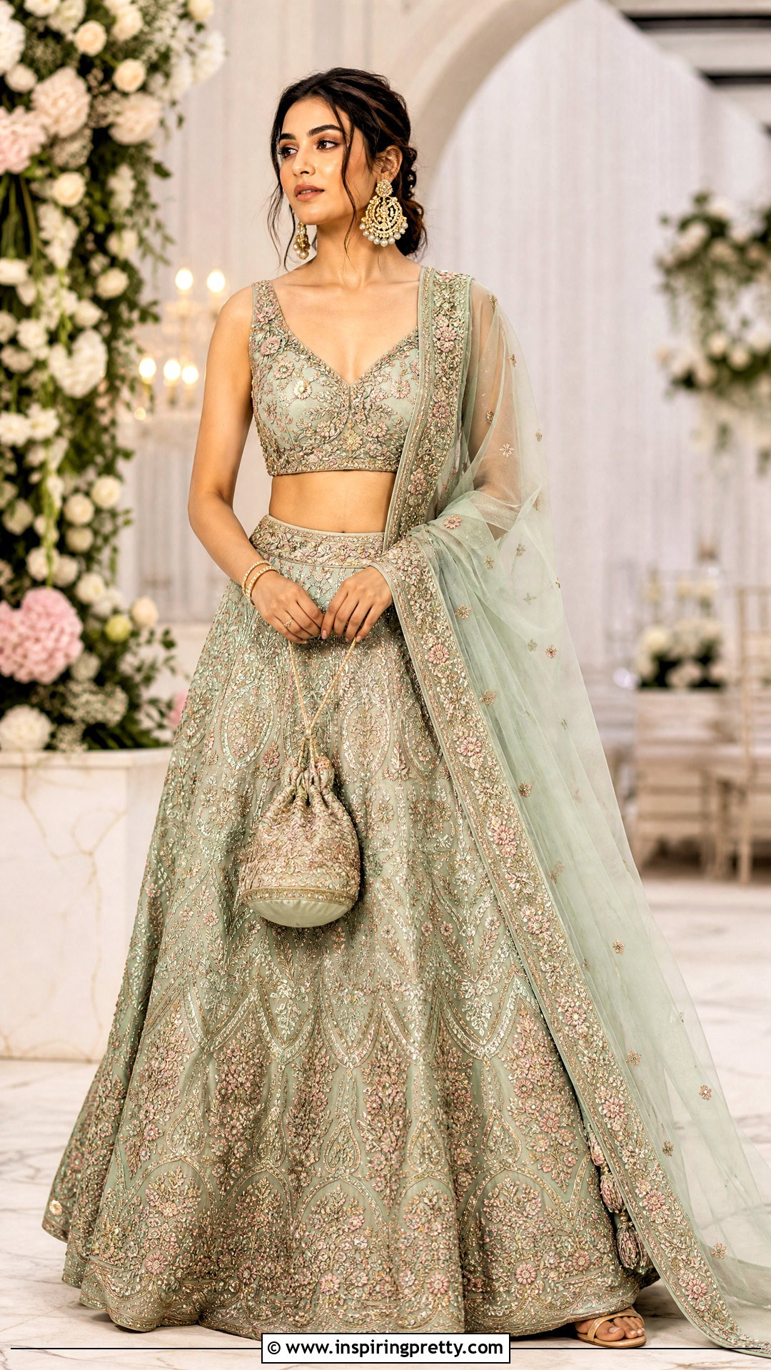 Embroidered Crop Top Blouse With Lehenga - 50 crop top blouse designs