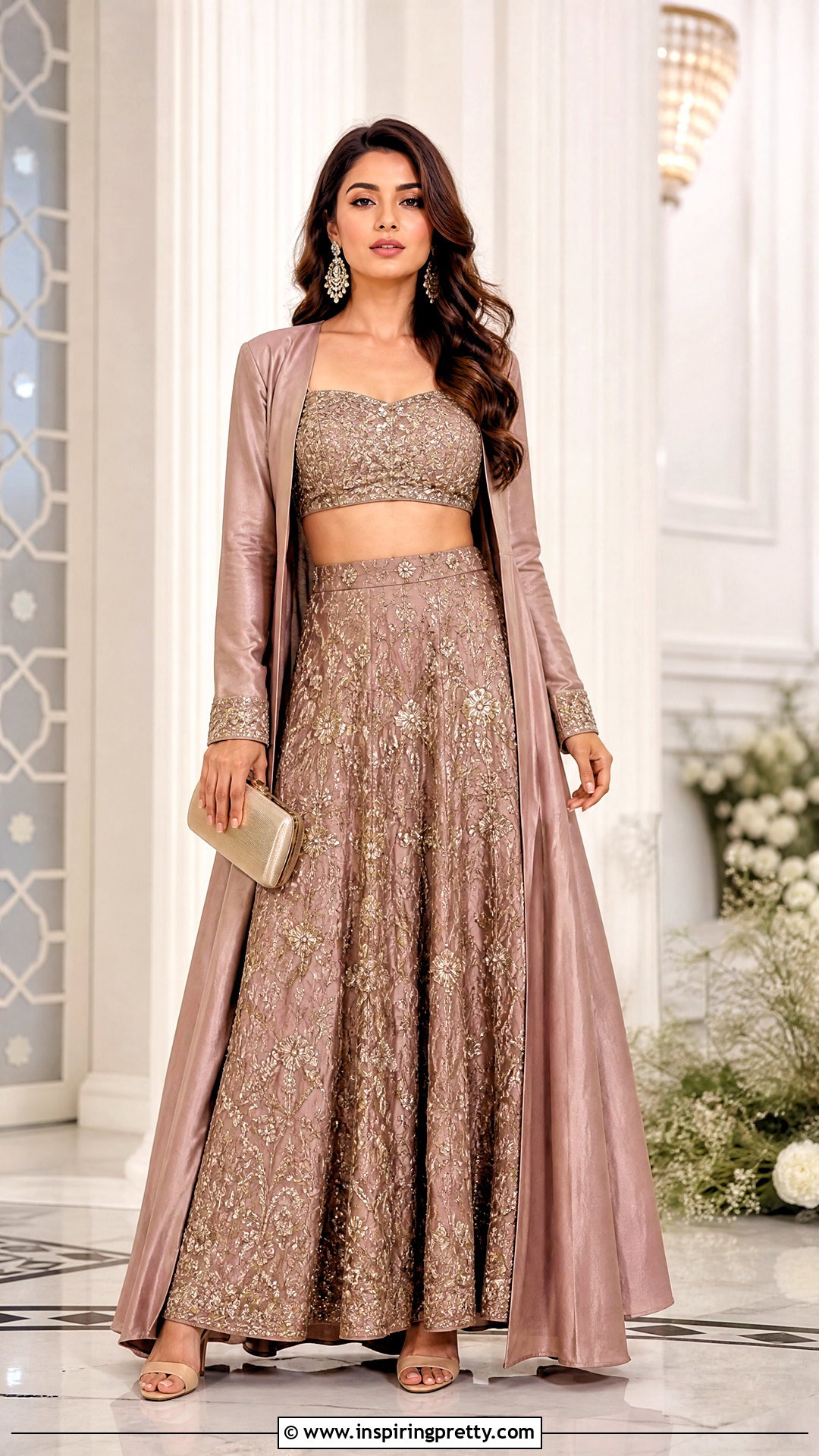Embroidered Crop Top Lehenga With Plain Jacket - 50 crop top lehenga with jacket outfit ideas