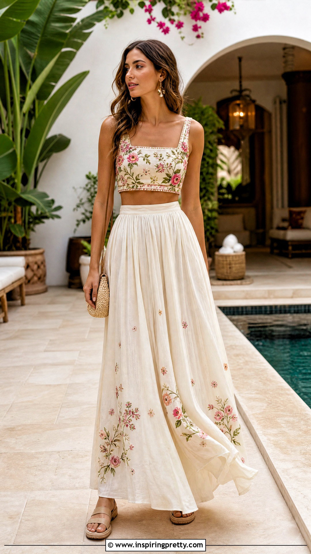 Embroidered Crop Top With Maxi Skirt - 20 Fashion Inspiration For Embroidered Tops outfit ideas