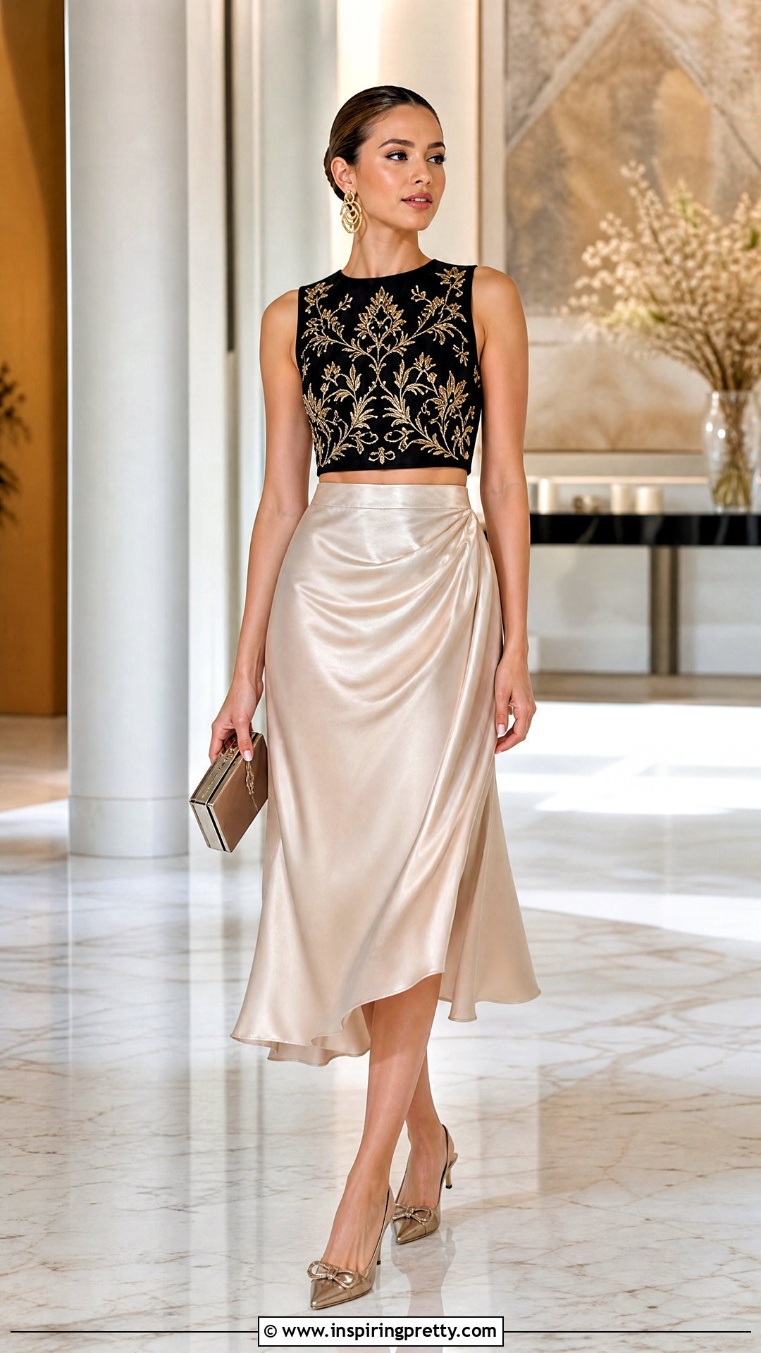 Embroidered Crop Top With Satin Midi Skirt - 20 Embroidered Crop Top Fashion ideas