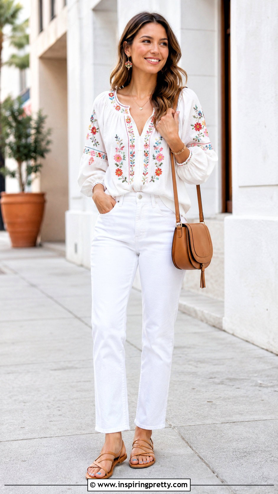 Embroidered DIY Peasant Top With White Jeans - 20 easy diy peasant top outfit ideas
