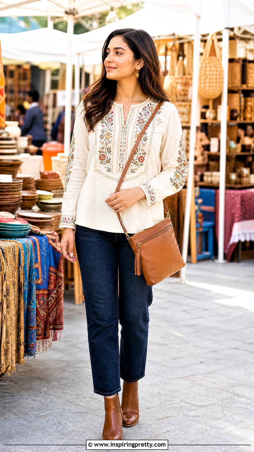 Embroidered Full Sleeve Top With Dark Denim - 50 full sleeve tops for women
