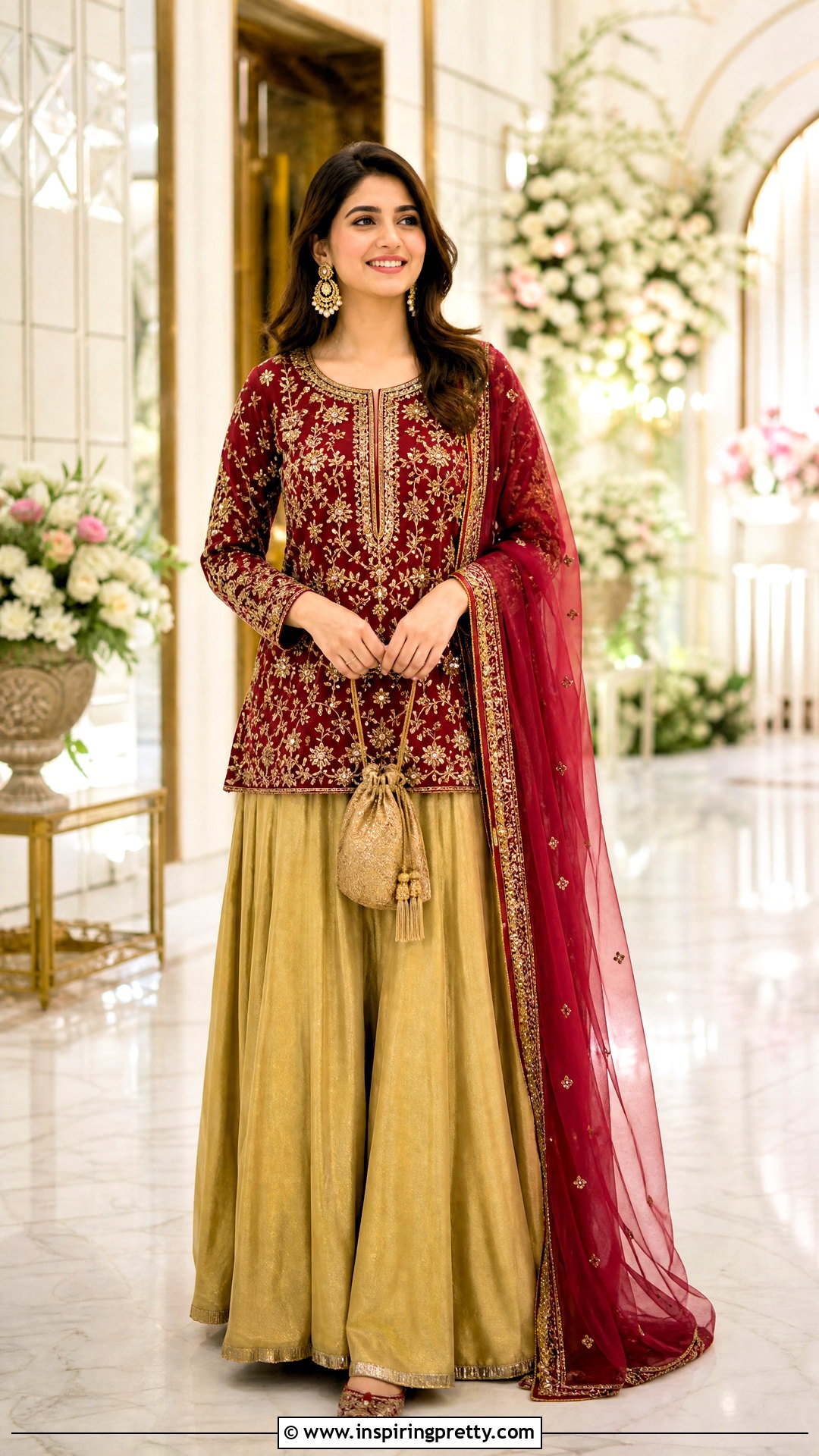 Embroidered Kurta Top With Festive Skirt - how to style kurta tops (20 ways)