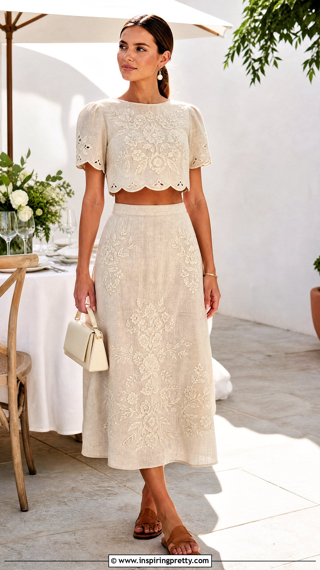 Embroidered Linen Crop Top And Skirt Set - 20 Linen Crop Top And Skirt Sets