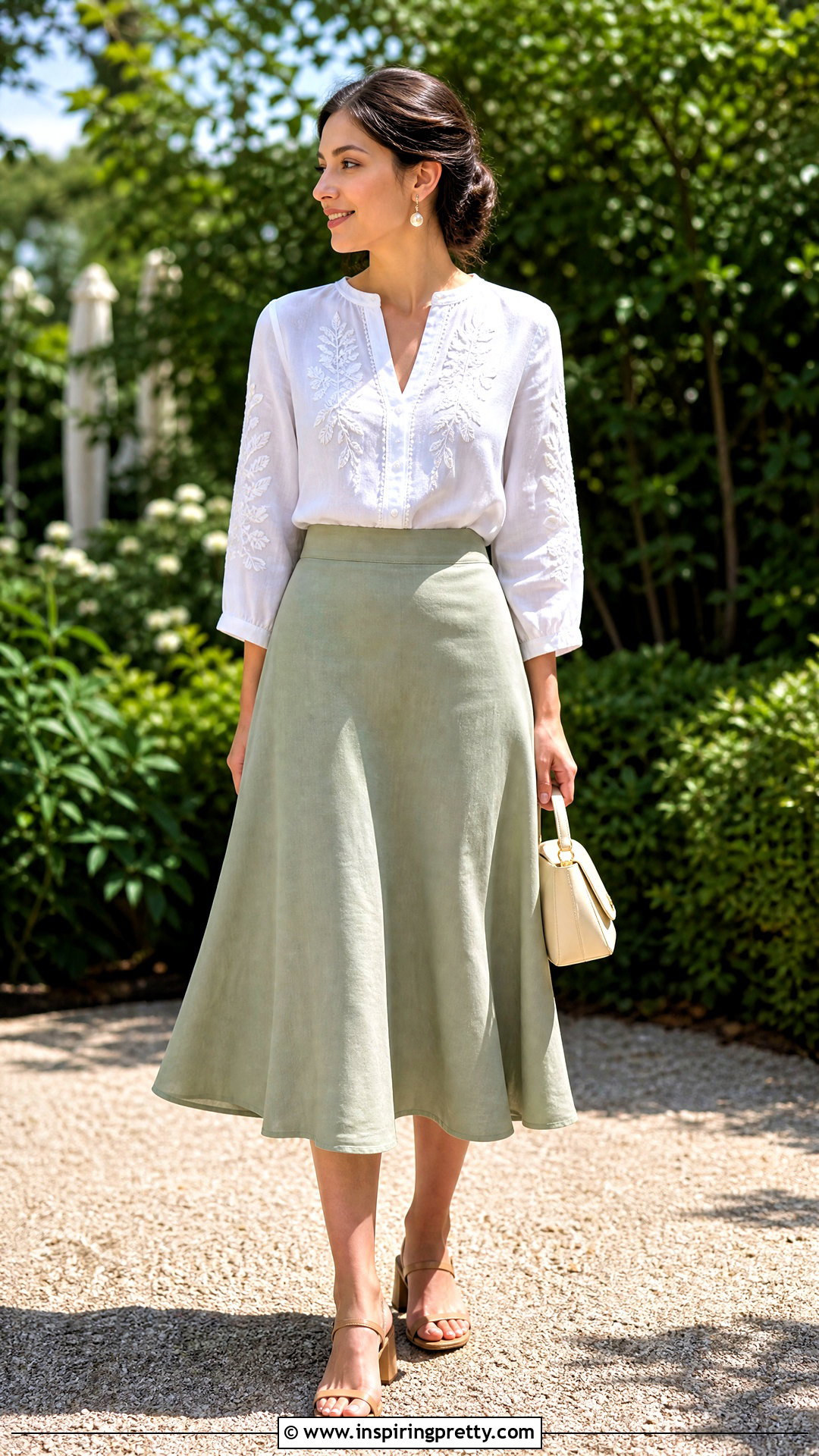Embroidered Linen Top With Midi Skirt - 50 linen tops women