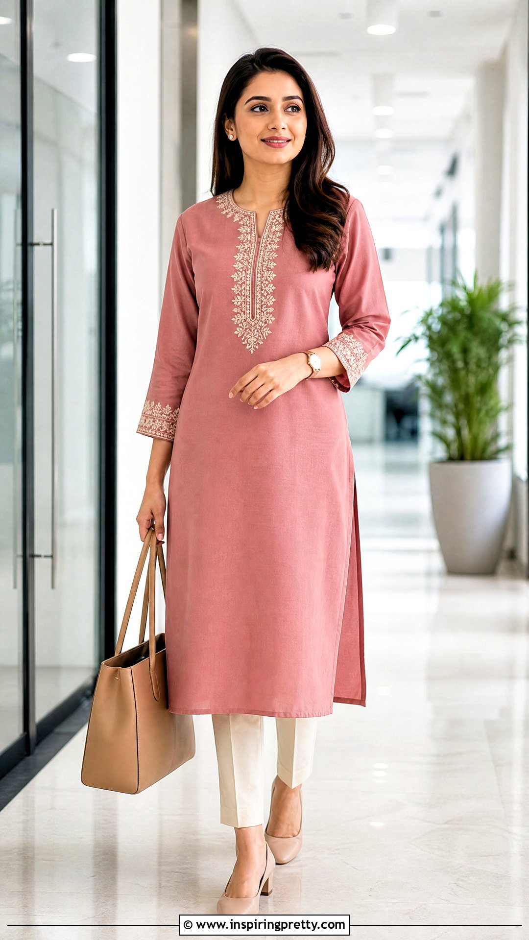 Embroidered Long Kurtha Top With Cigarette Pants - 20 long kurtha tops for women