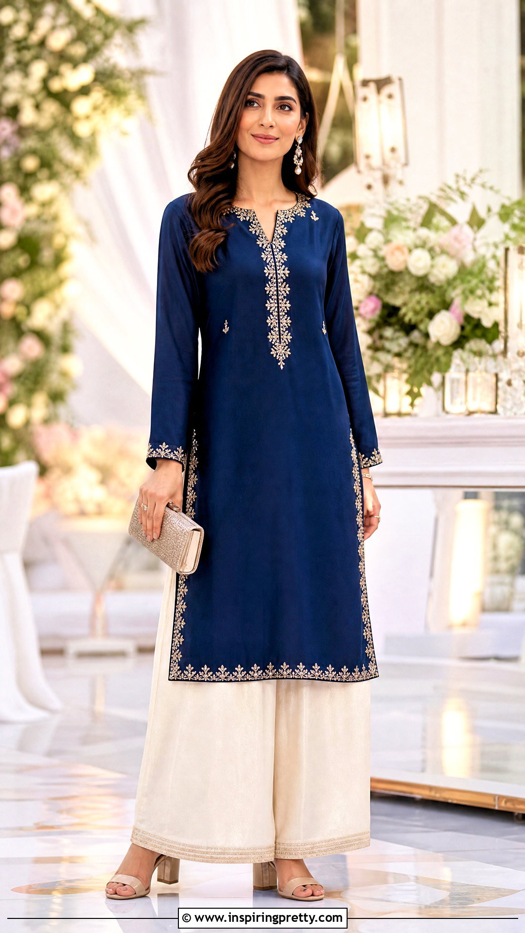 Embroidered Long Top With Palazzo Pants - 50 long tops designs