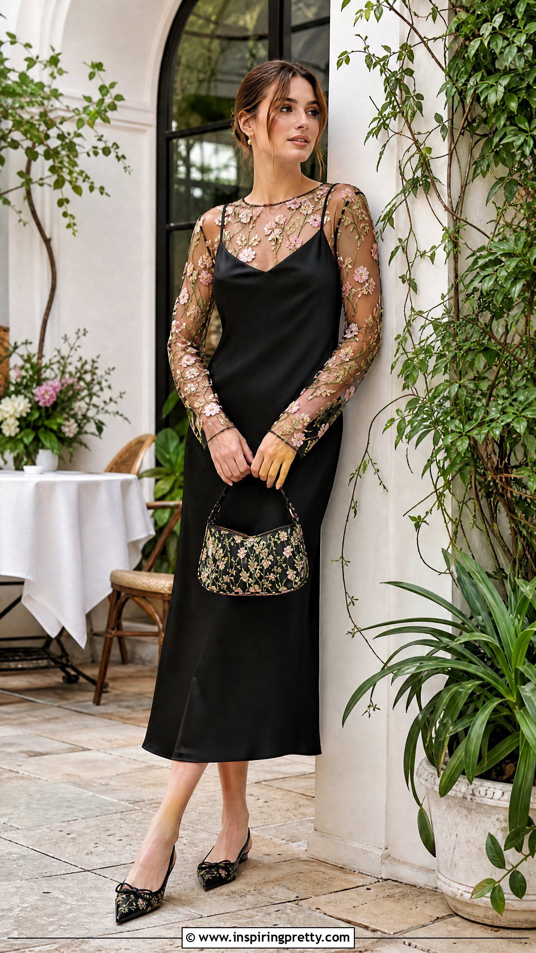 Embroidered Mesh Top Under Simple Slip Dress - 25 Long Sleeve Mesh Top Under Dress outfit ideas