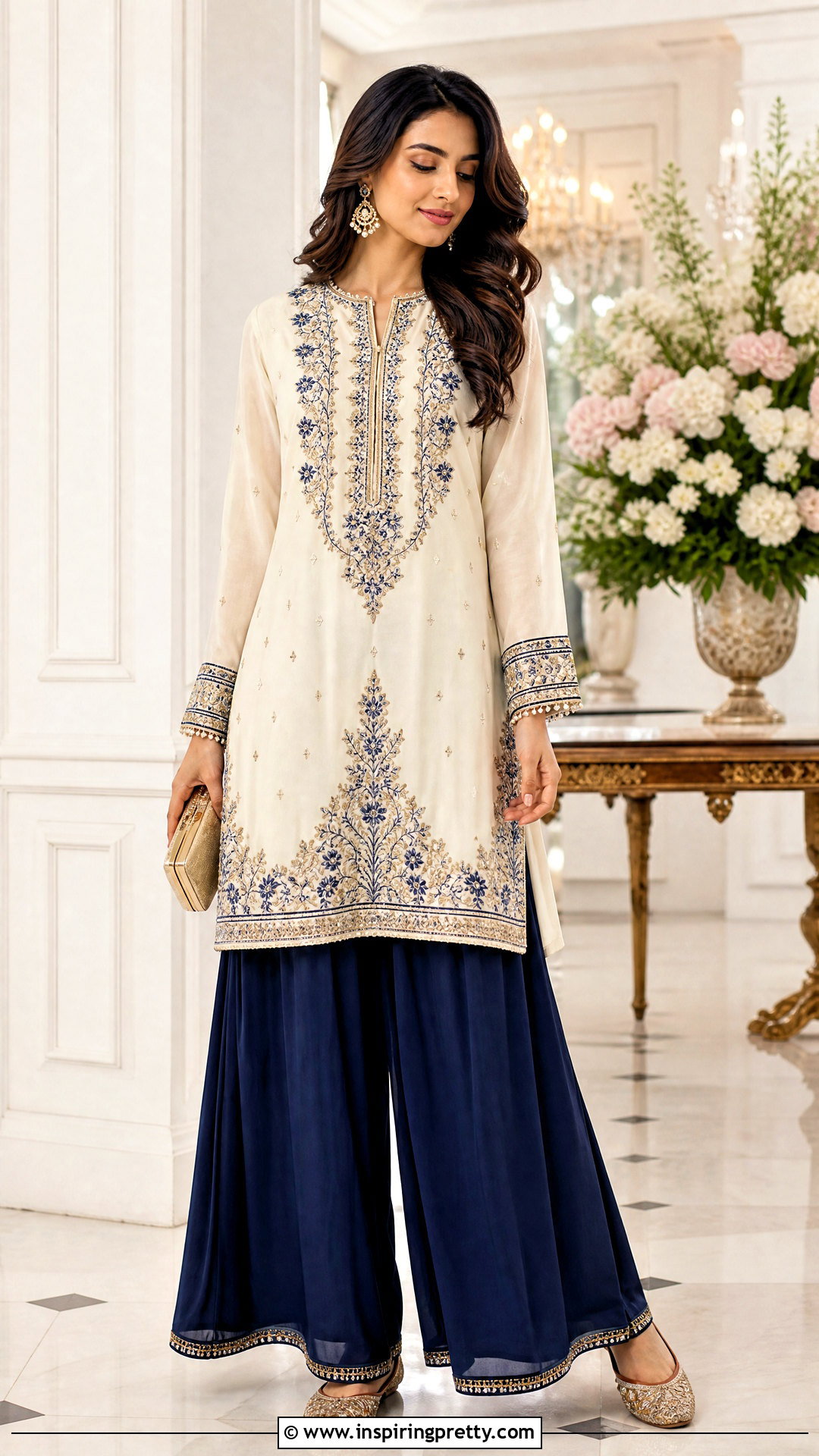 Embroidered Modest Top With Palazzo Pants - 50 modest tops for women