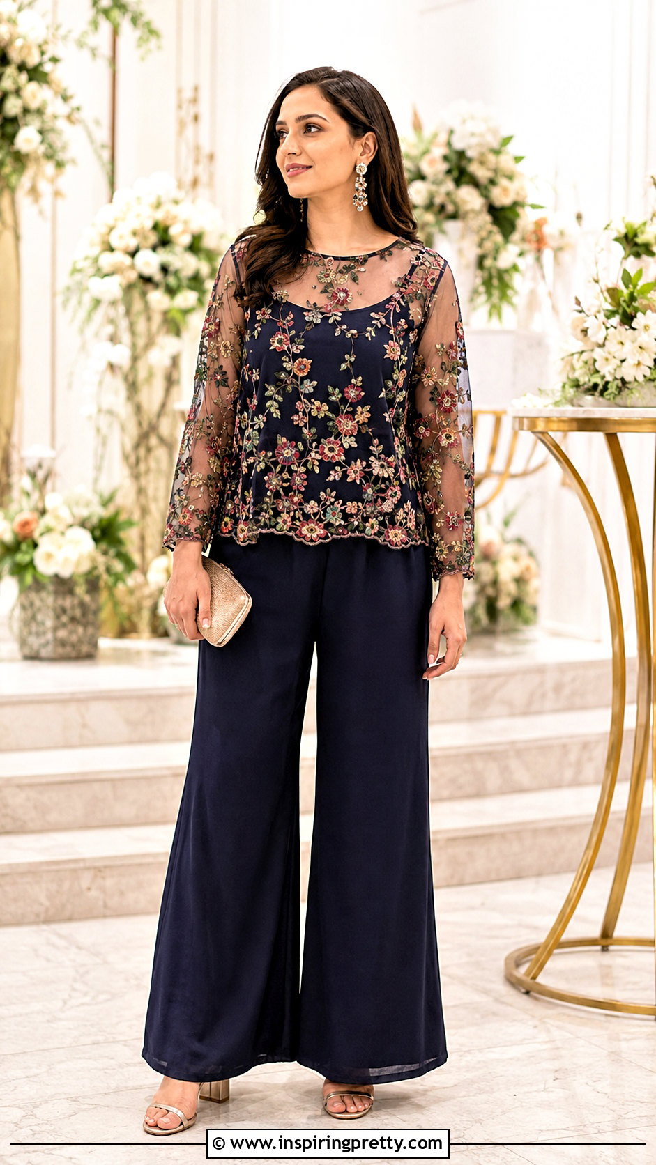Embroidered Organza Top With Wide Leg Pants - 50 organza top styles