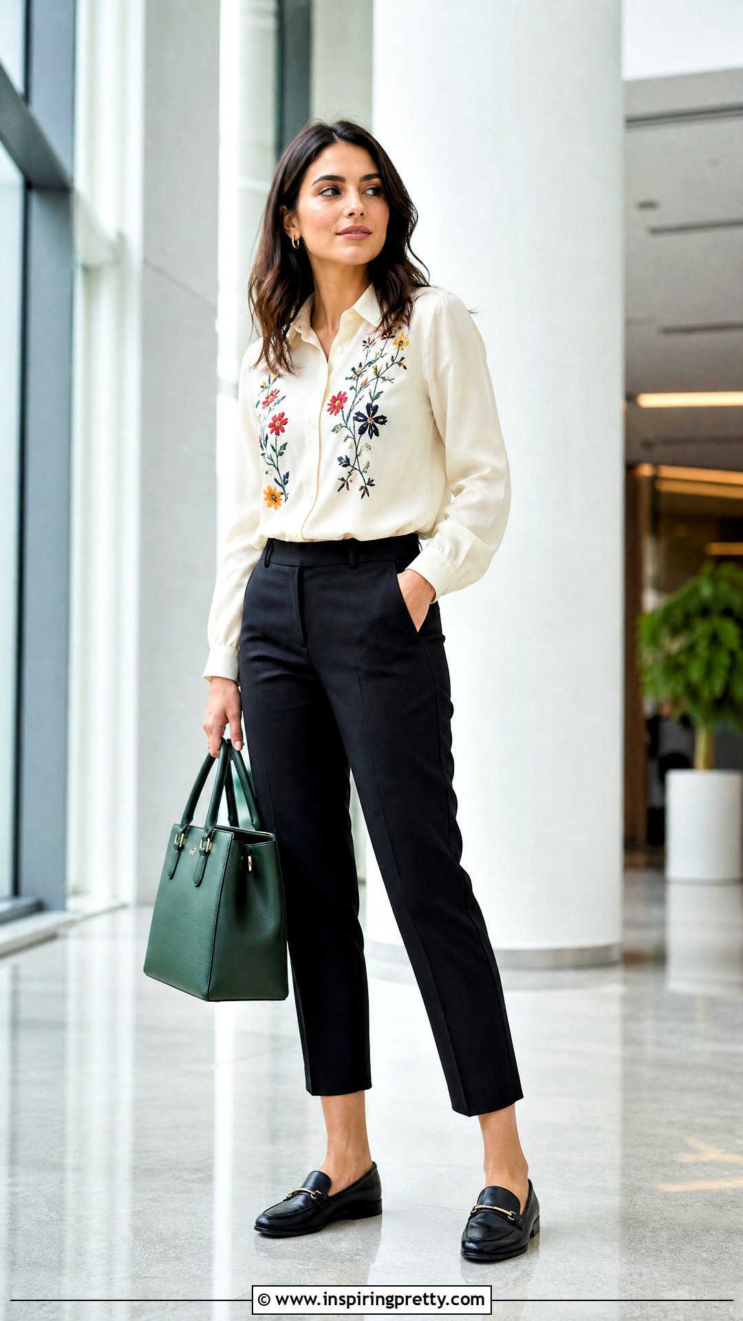 Embroidered Patterned Top With Cropped Trousers - 20 Colorful Patterned Top Outfit ideas
