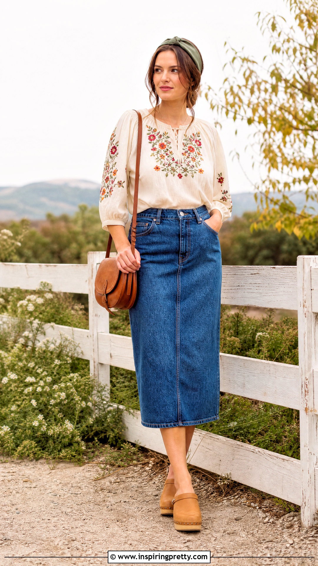 Embroidered Peasant Cottagecore Top With Denim Skirt - 25 Cottagecore Tops For Women