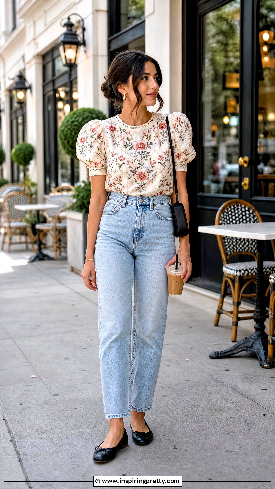 Embroidered Puff Sleeve Top With Mom Jeans - 50 embroidered tops outfit ideas