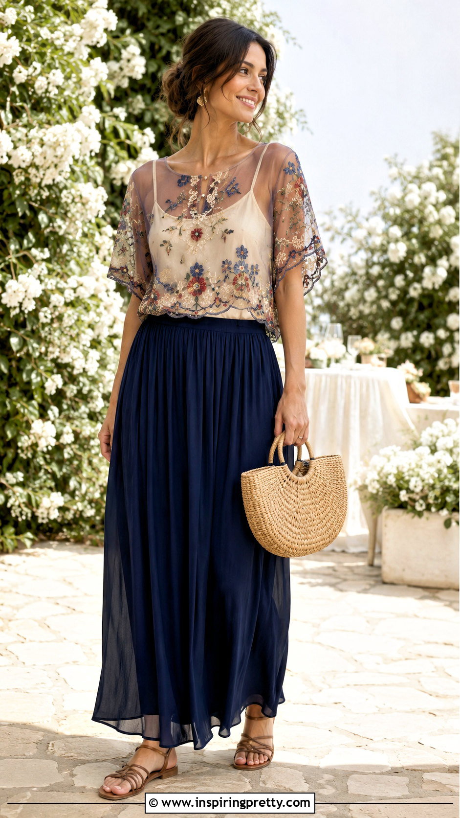 Embroidered Shein Sheer Top With Maxi Skirt - 20 Shein Sheer Top outfit ideas