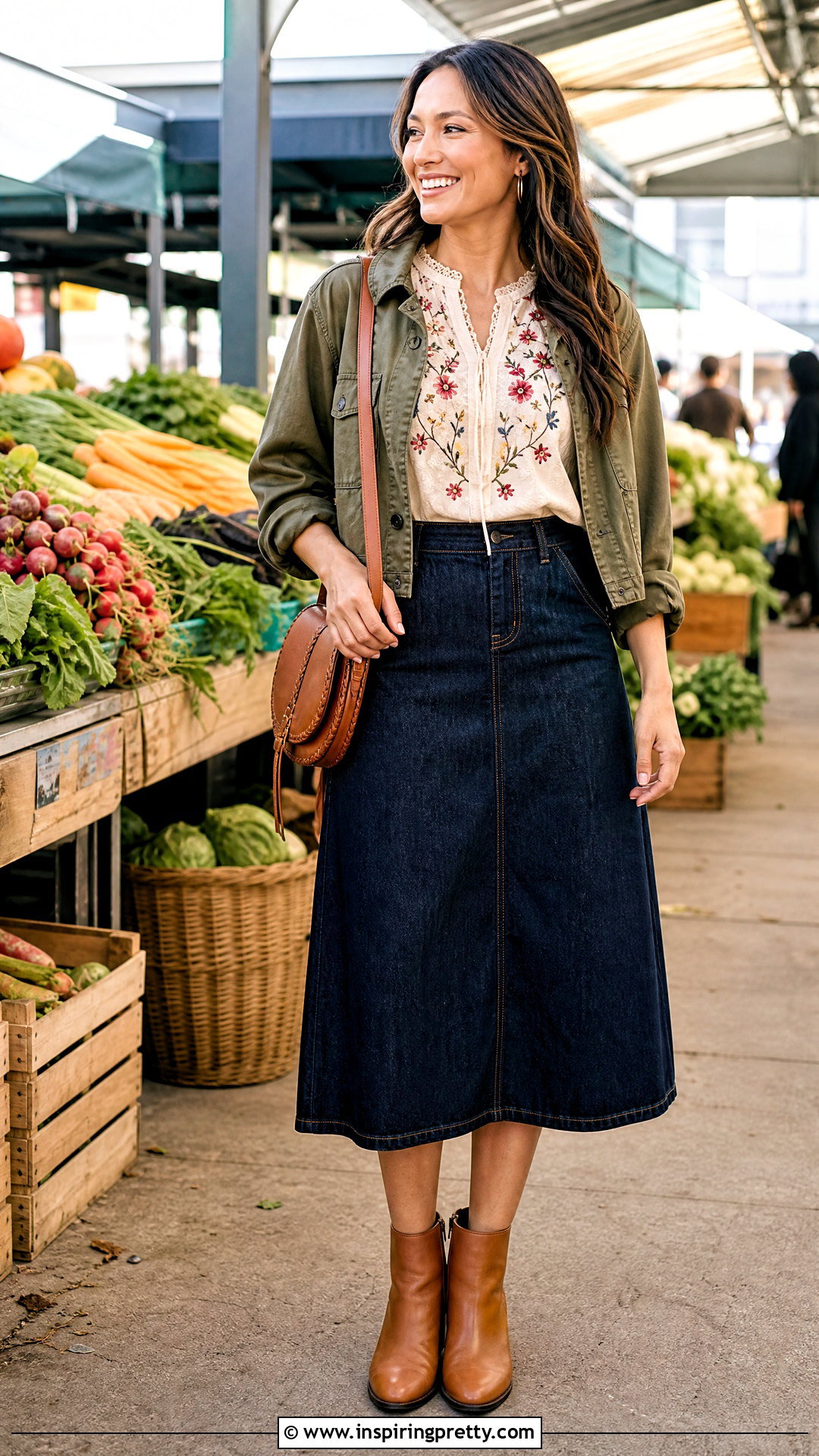 Embroidered Shivonne Top With Denim Skirt - 25 Shivonne Tops outfit ideas