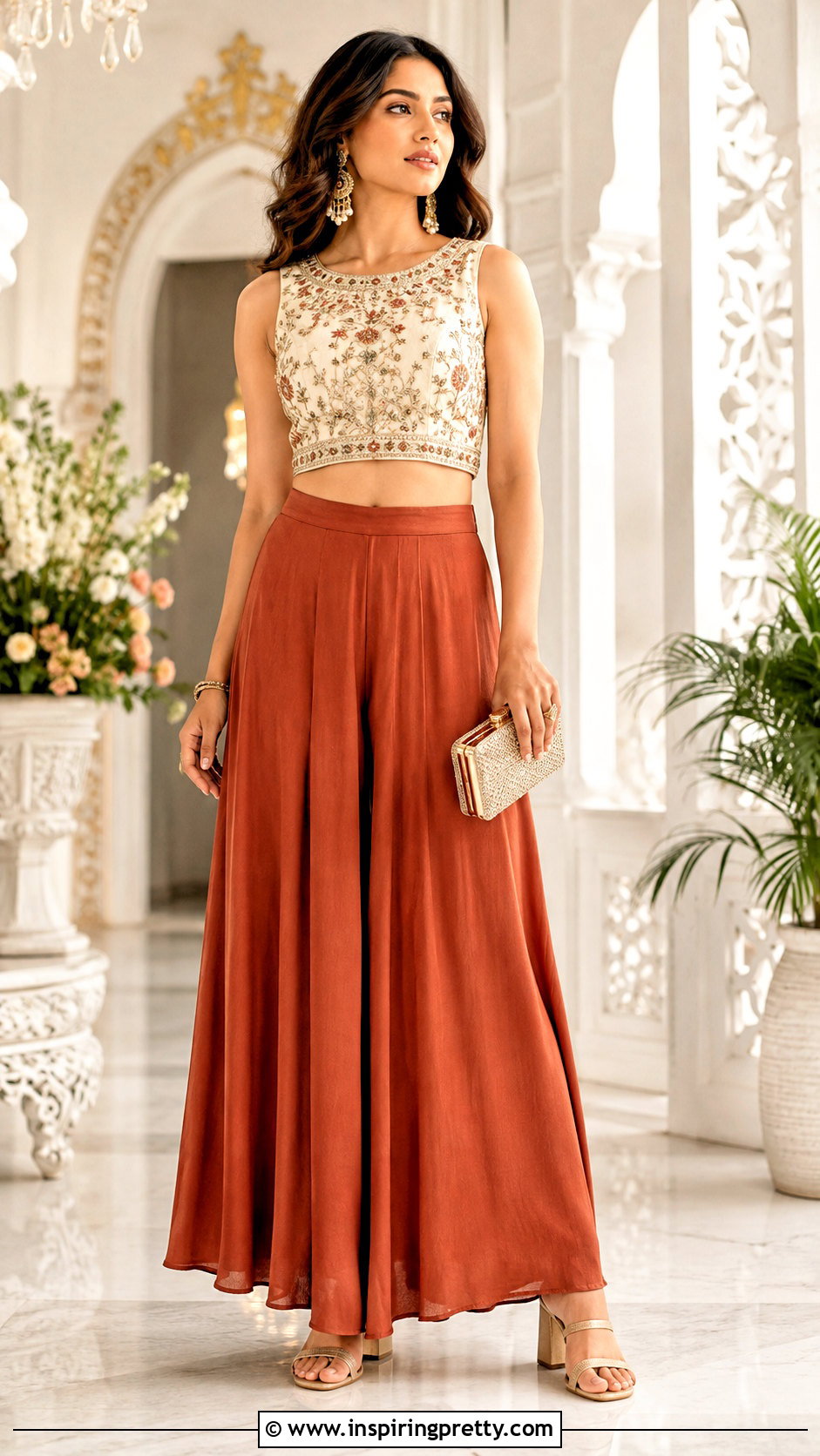 Embroidered Short Top With Palazzo Pants - 50 latest short top designs