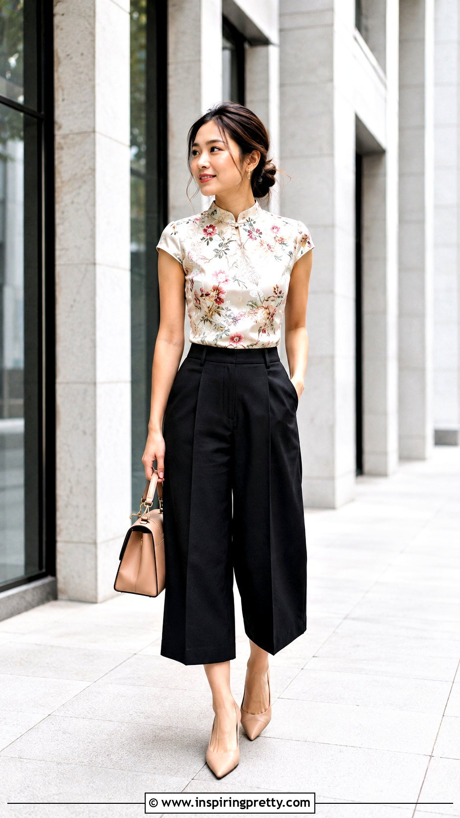 Embroidered Silk Top With Culottes - 25 embroidered silk top outfit ideas