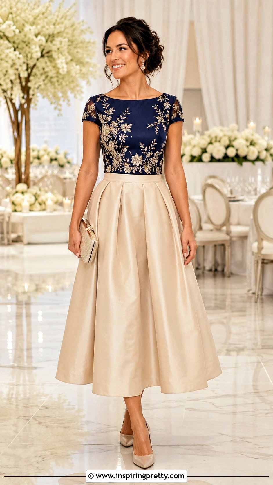 Embroidered Silk Top With Full Midi Skirt - 25 embroidered silk top outfit ideas