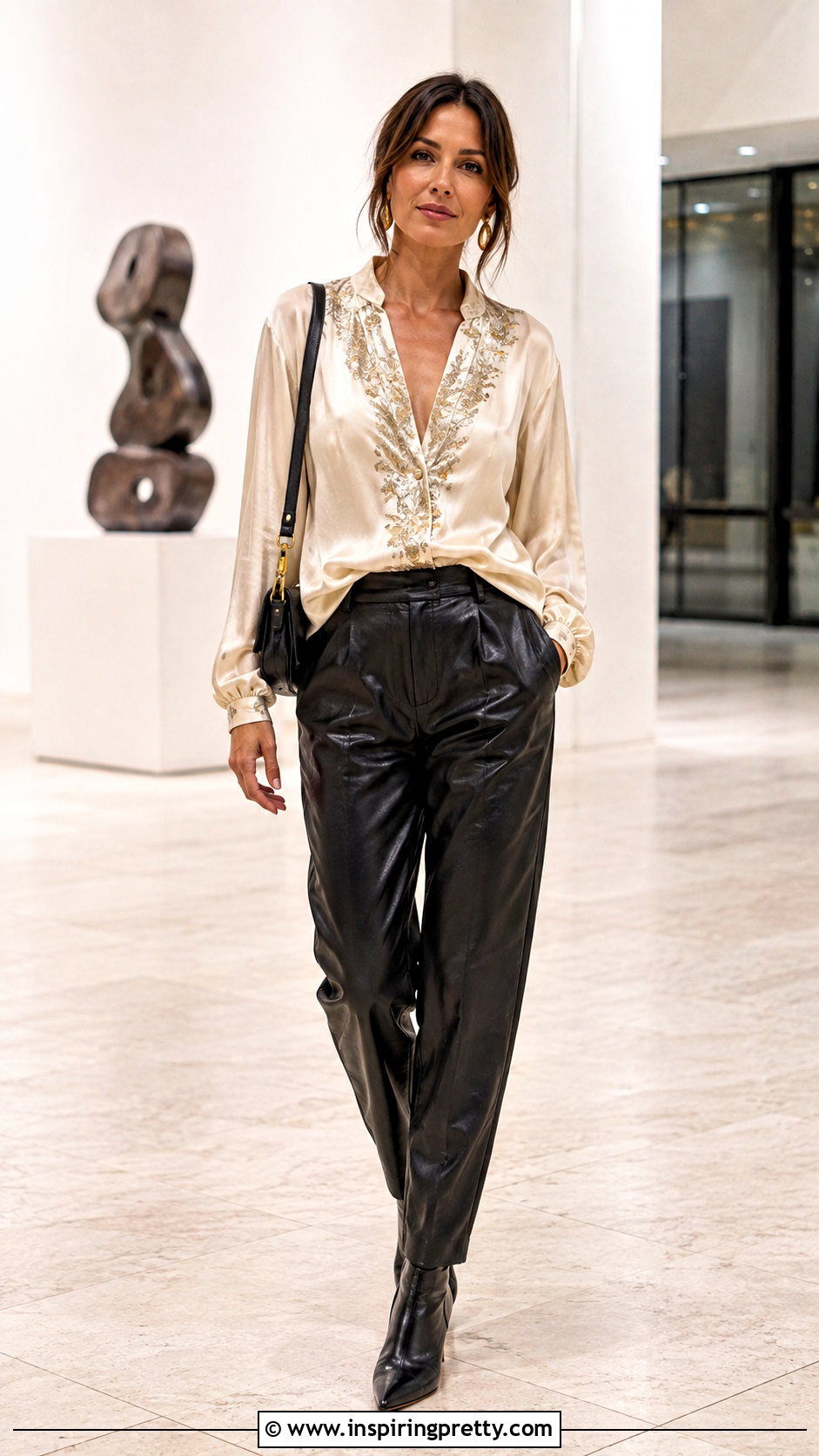 Embroidered Silk Top With Leather Pants - 25 embroidered silk top outfit ideas