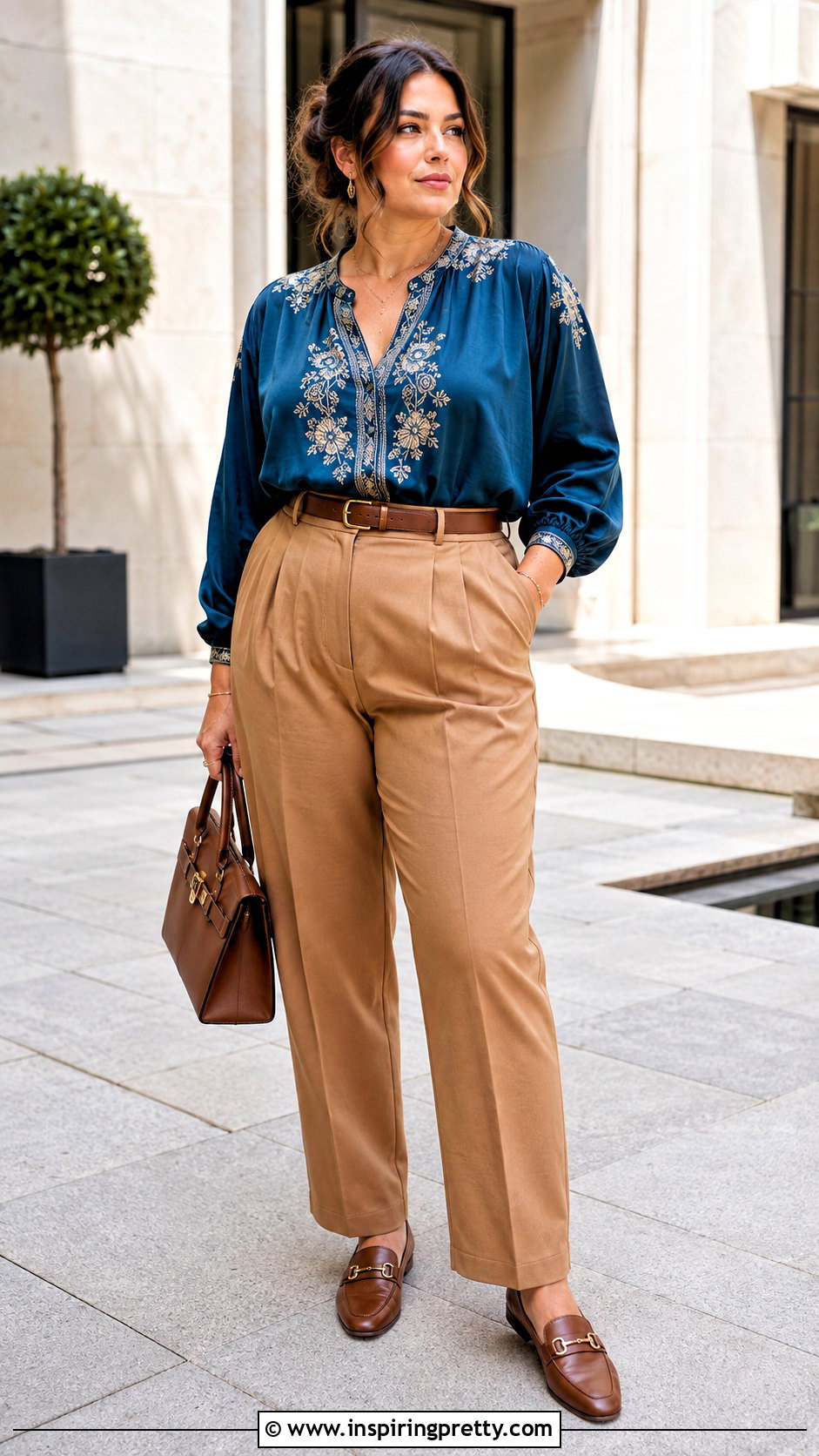Embroidered Silk Top With Pleated Trousers - 25 embroidered silk top outfit ideas