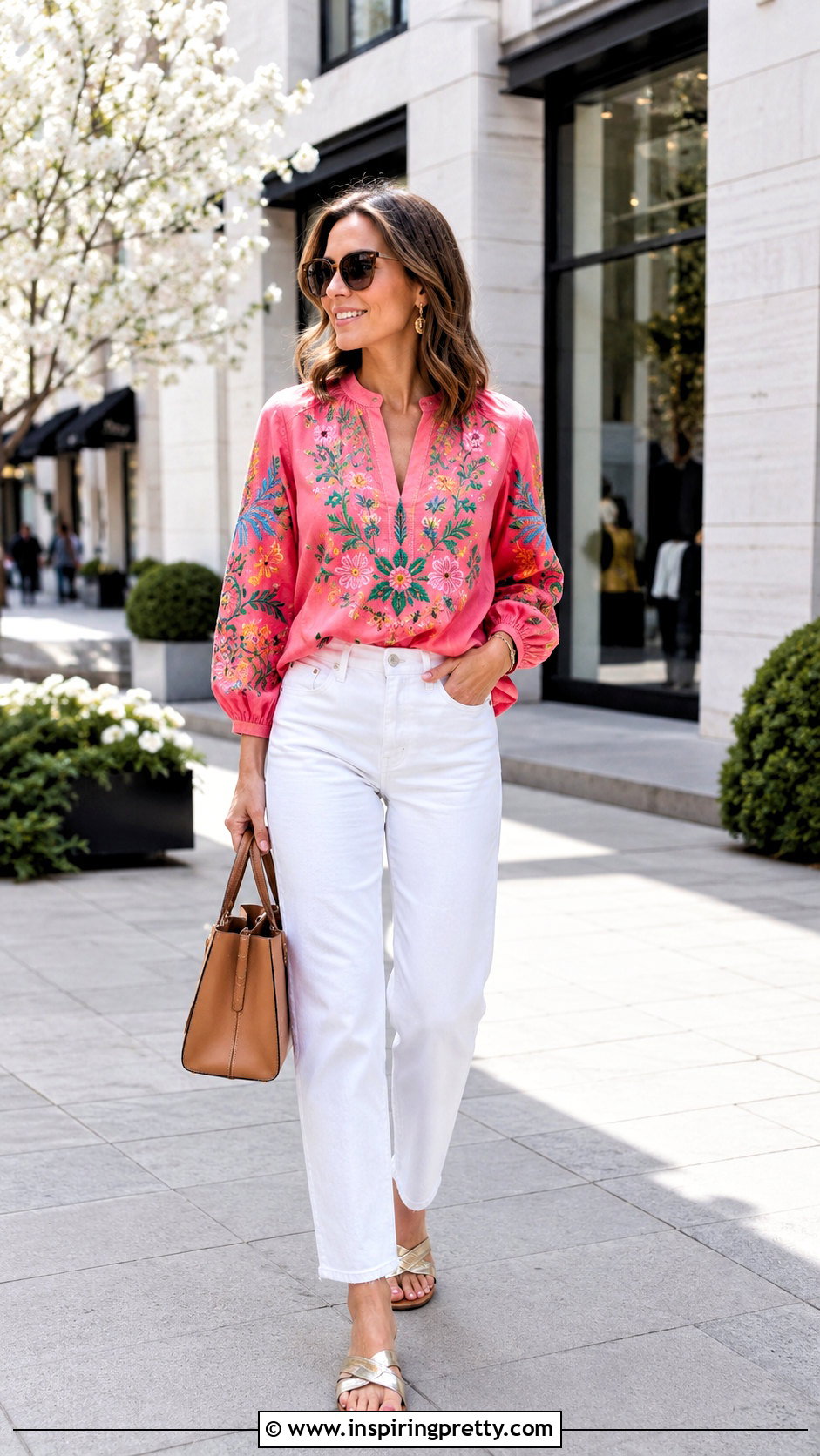 Embroidered Silk Top With White Jeans - 25 embroidered silk top outfit ideas