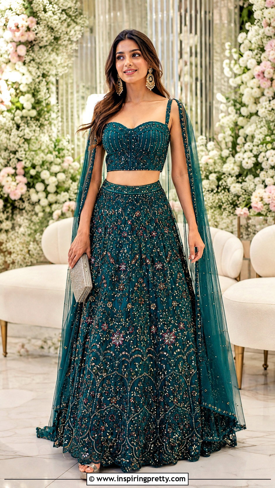 Embroidered Skirt And Corset Crop Top For Reception - 50 skirt and crop top indian weddings