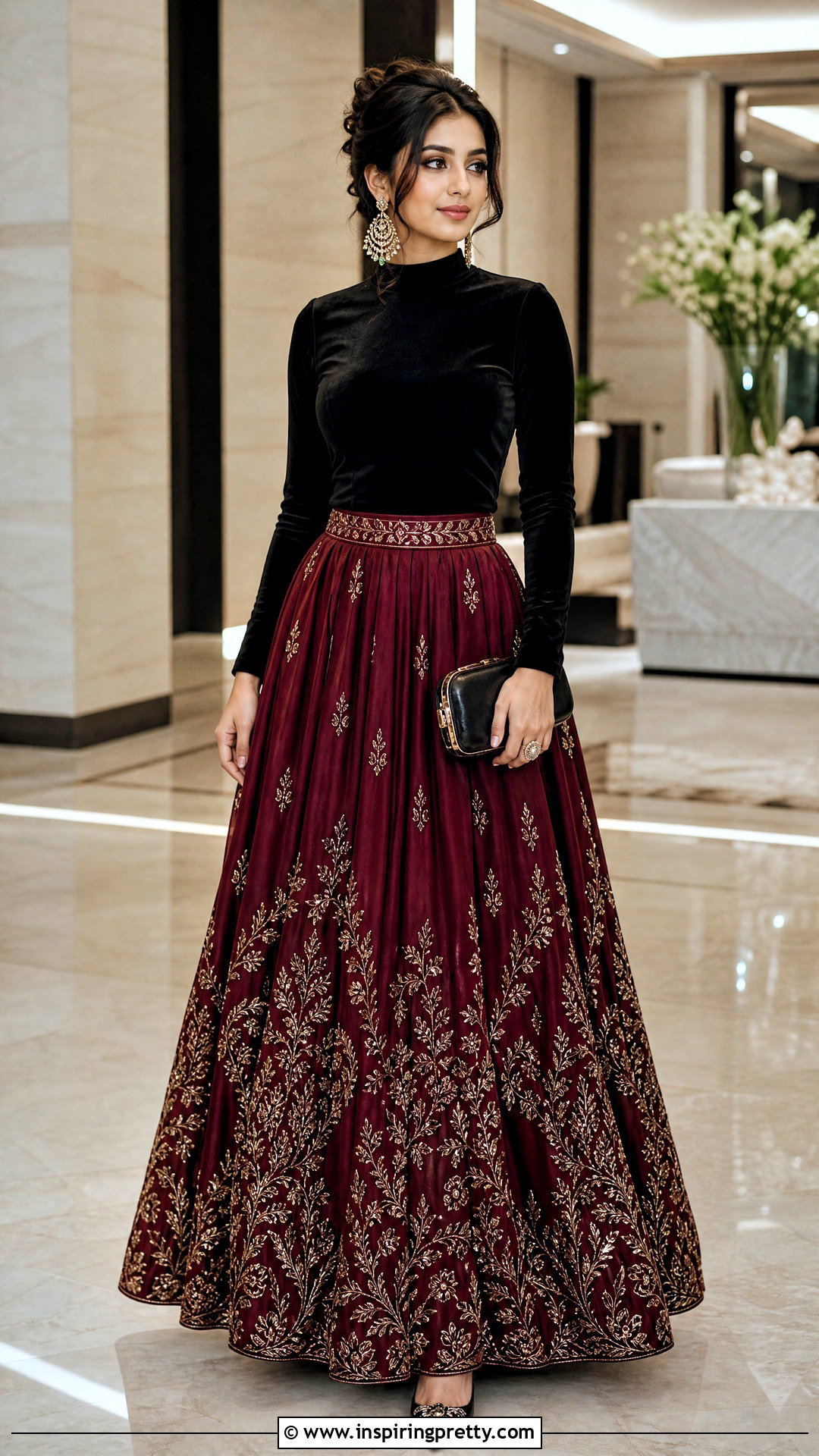 Embroidered Skirt With High Neck Top - 50 skirt top indian outfit traditional ideas
