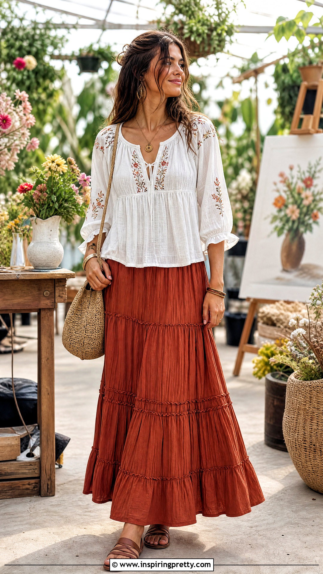 Embroidered Smock Style Top With Tiered Skirt - 20 Smock Style Top outfit ideas