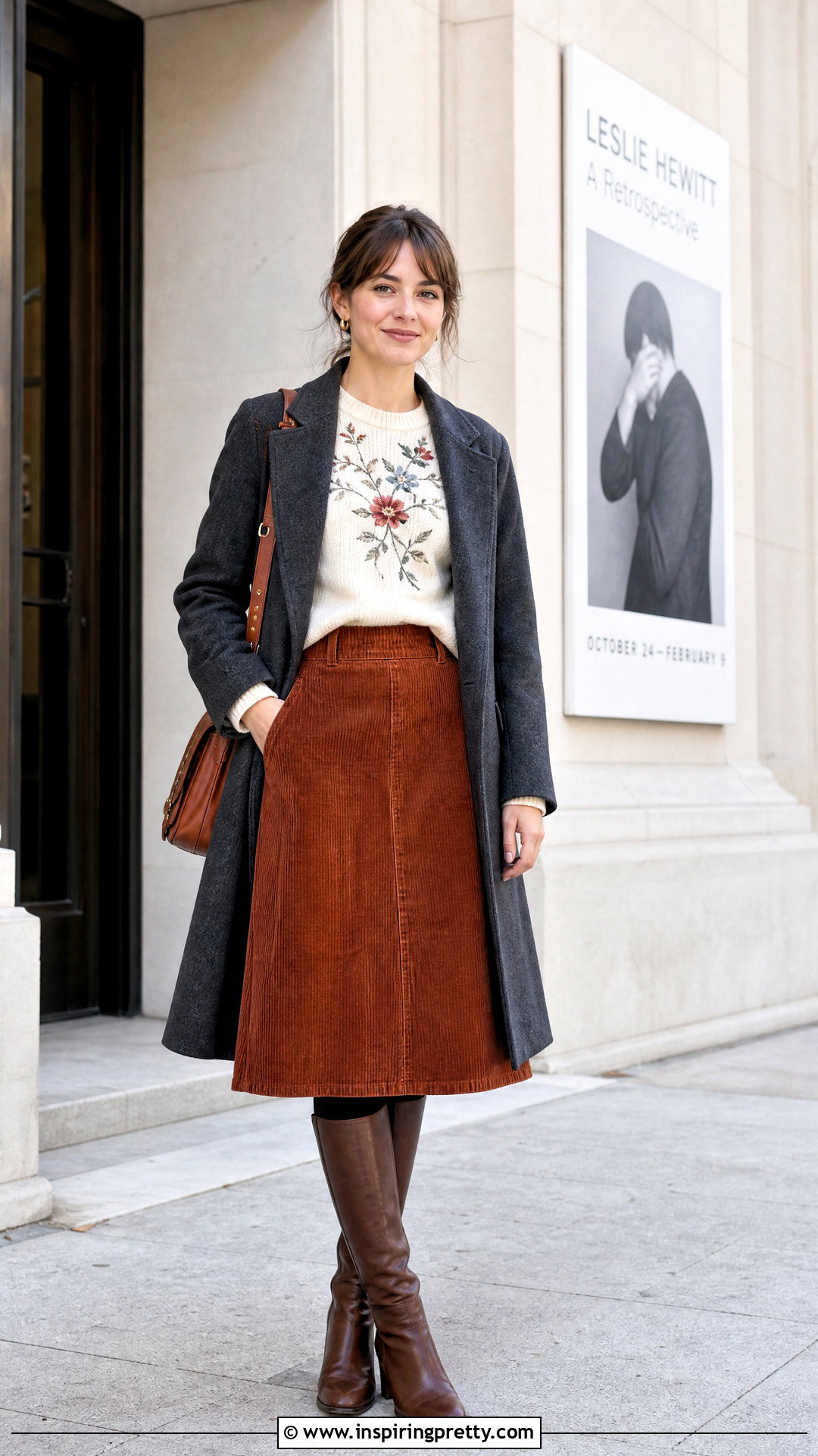 Embroidered Sweater With Corduroy Skirt - 50 winter tops for women