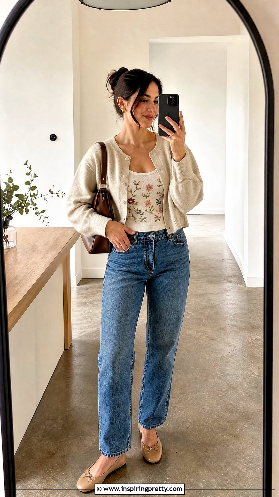 Embroidered Tank Top With Cardigan And Straight Jeans - 20 Embroidered Tank Top Outfit Ideas