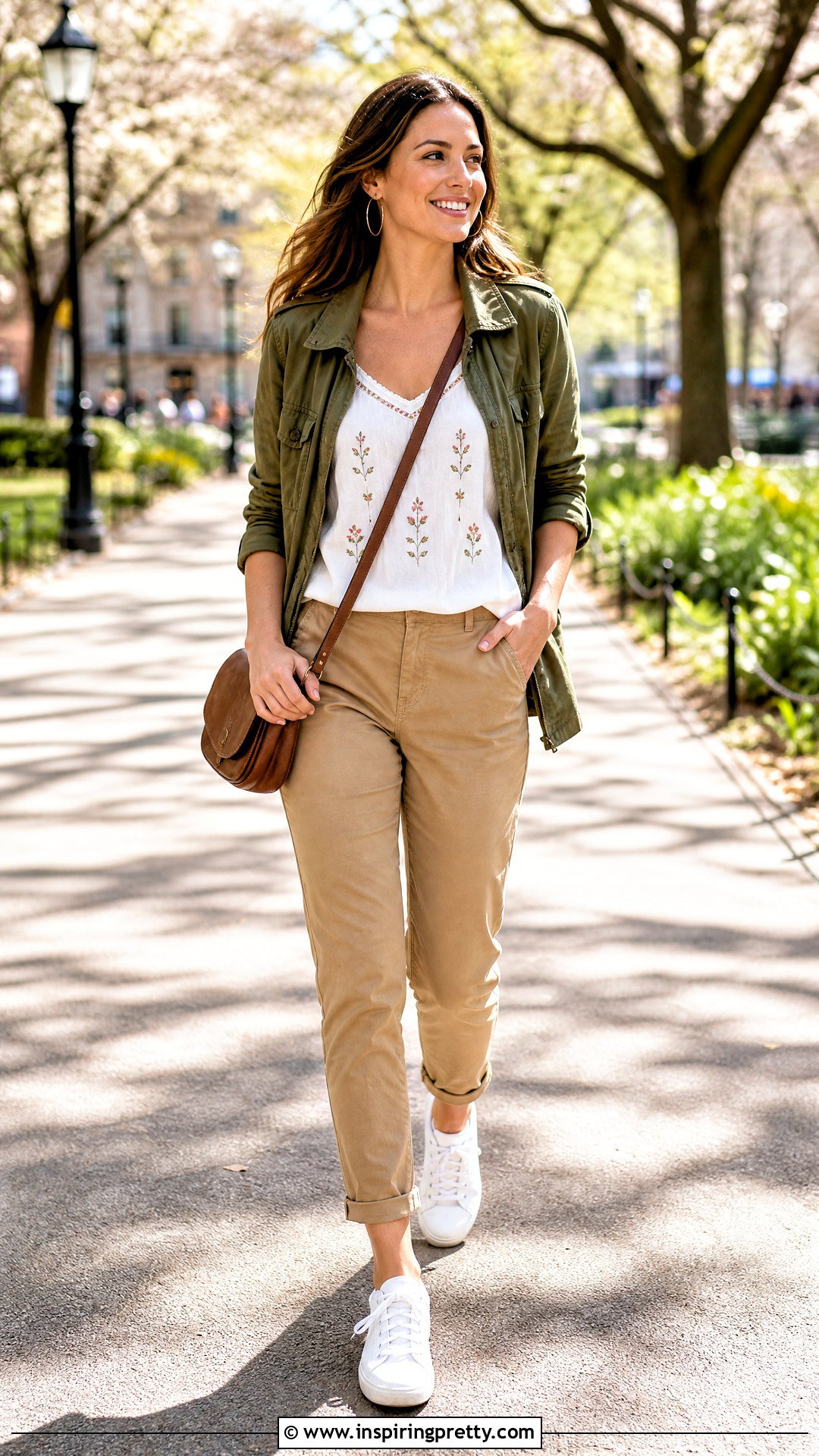 Embroidered Tank Top With Utility Jacket And Chinos - 20 Embroidered Tank Top Outfit Ideas