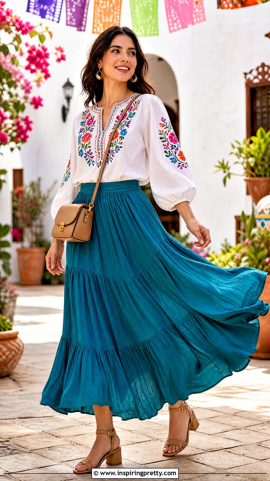 Embroidered Top With A Maxi Skirt - 50 fancy tops for women styles