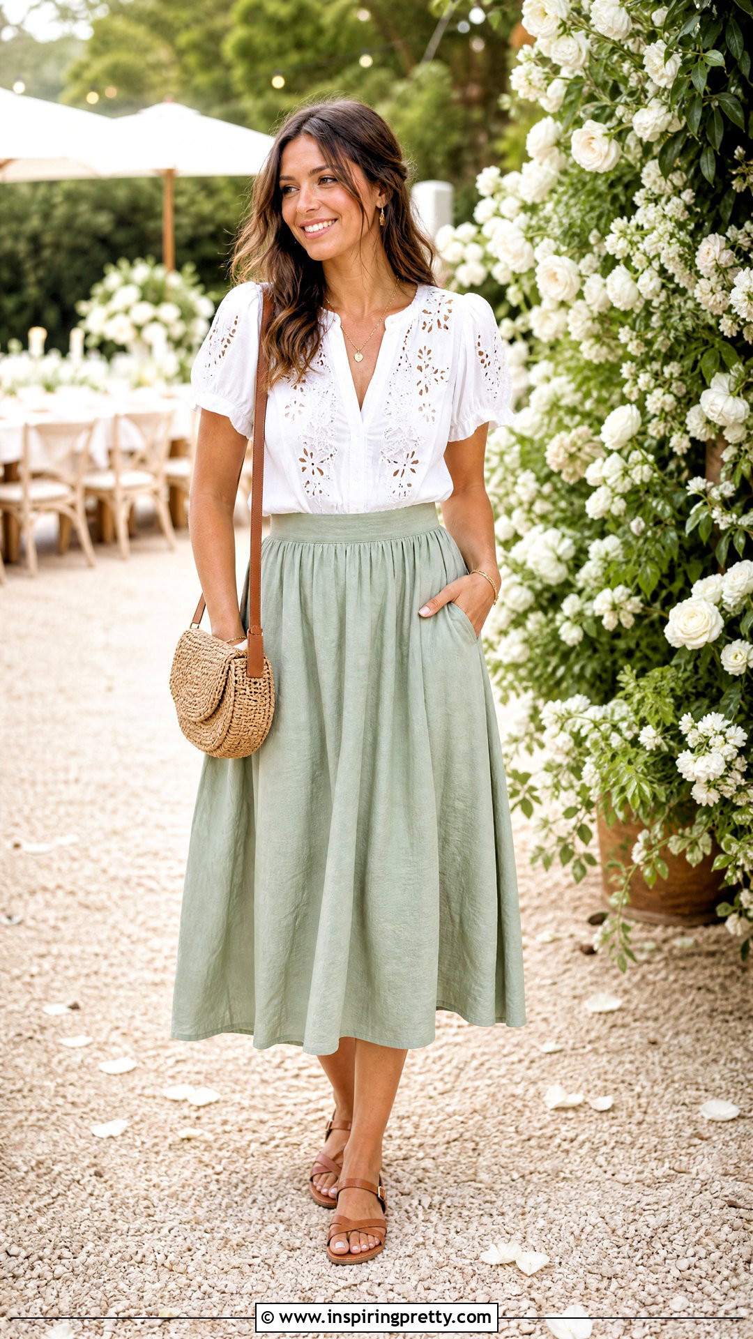 Embroidered Top With Linen Skirt - 50 stylish tops fashion ideas