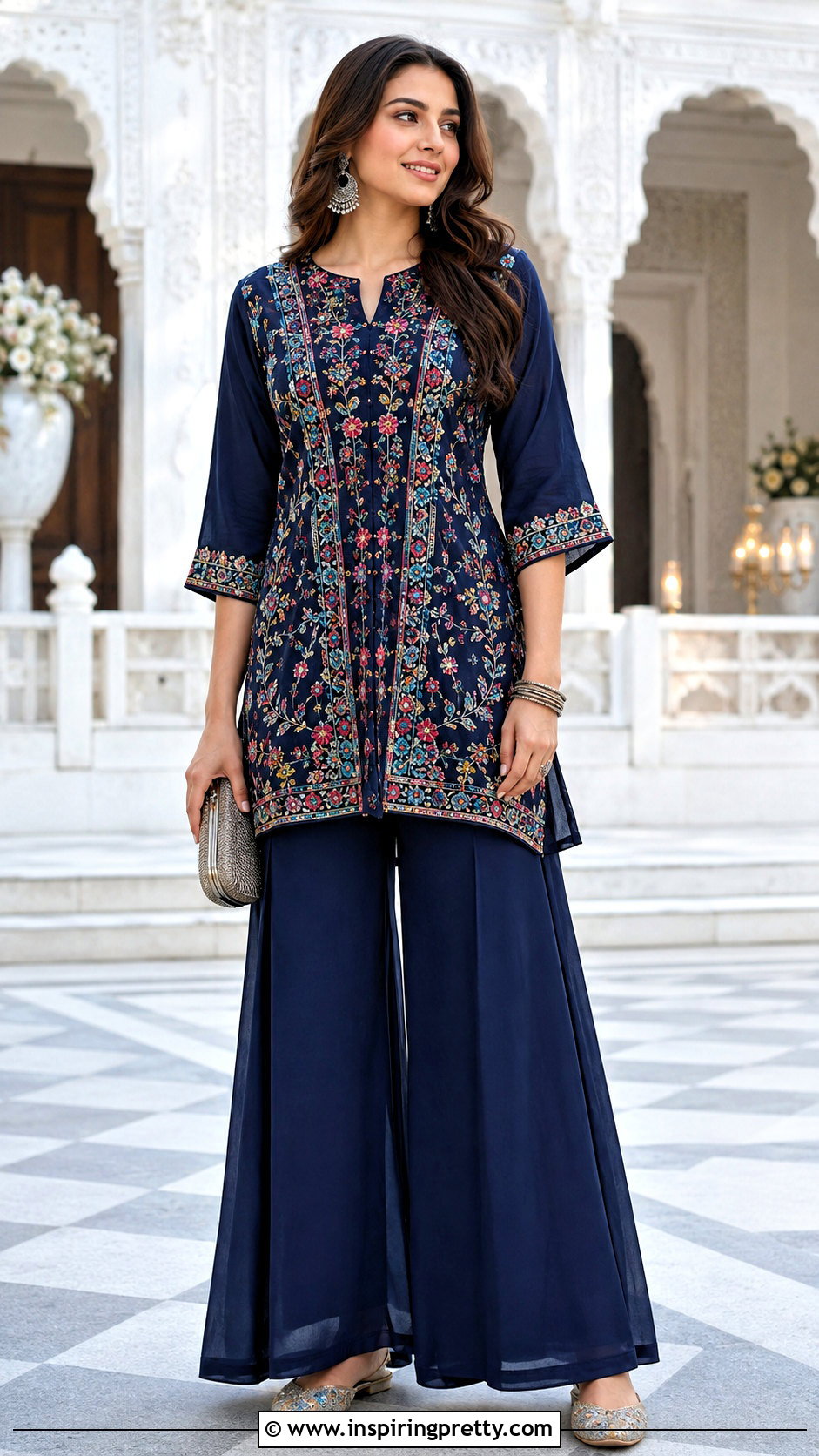 Embroidered Top With Palazzo Pants - 50 fancy top designs for women
