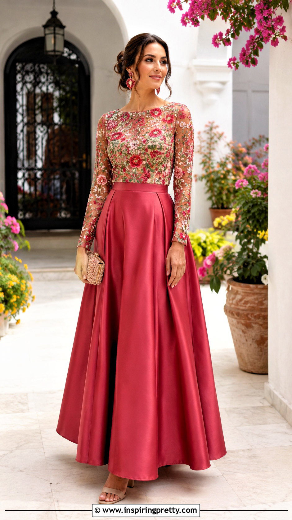 Embroidered Top With Solid Long Skirt - 20 long skirt and top party wedding dresses