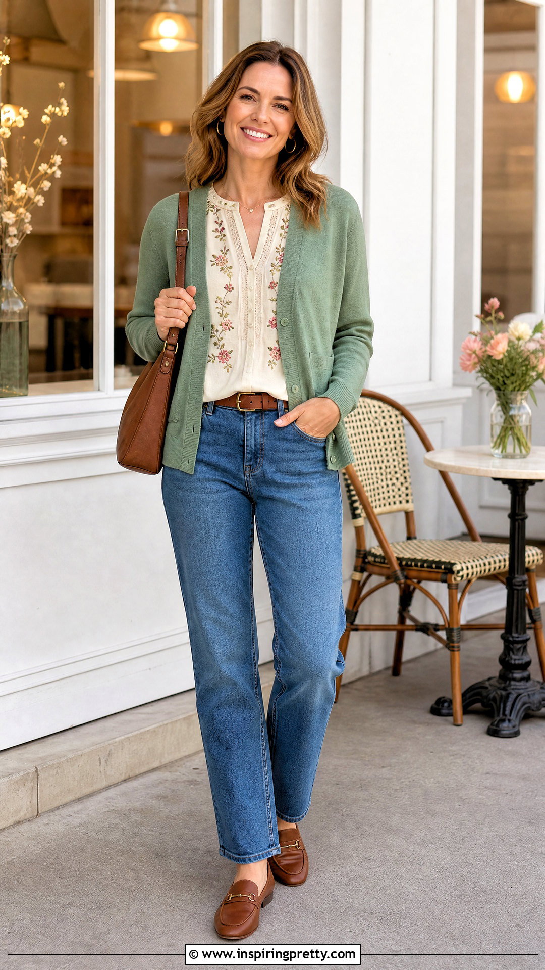 Embroidered Top With a Cardigan and Jeans - 50 embroidered tops outfit ideas